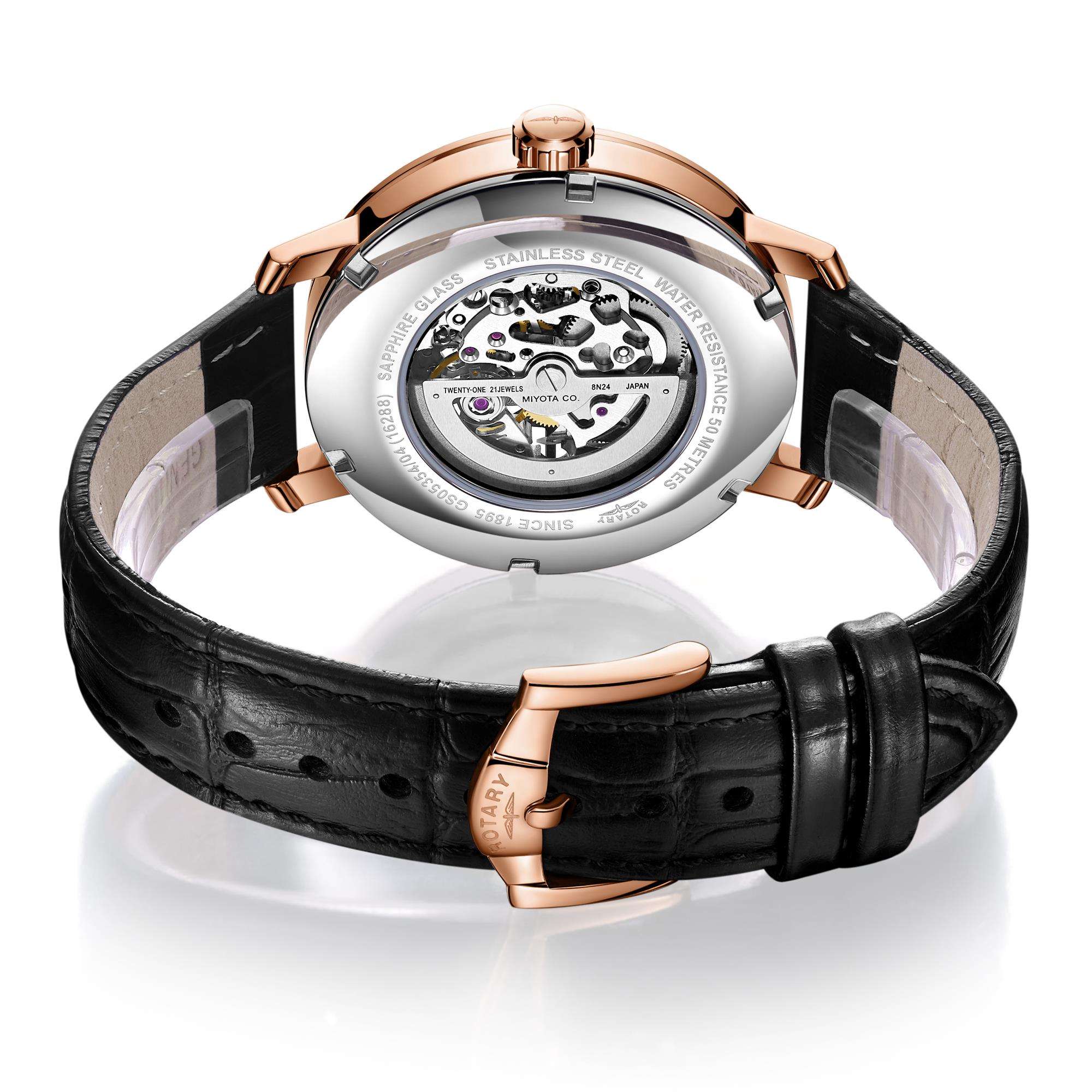 Rotary Greenwich G2 Skeleton Dial Rose Gold Steel Men's Watch GS05354/04