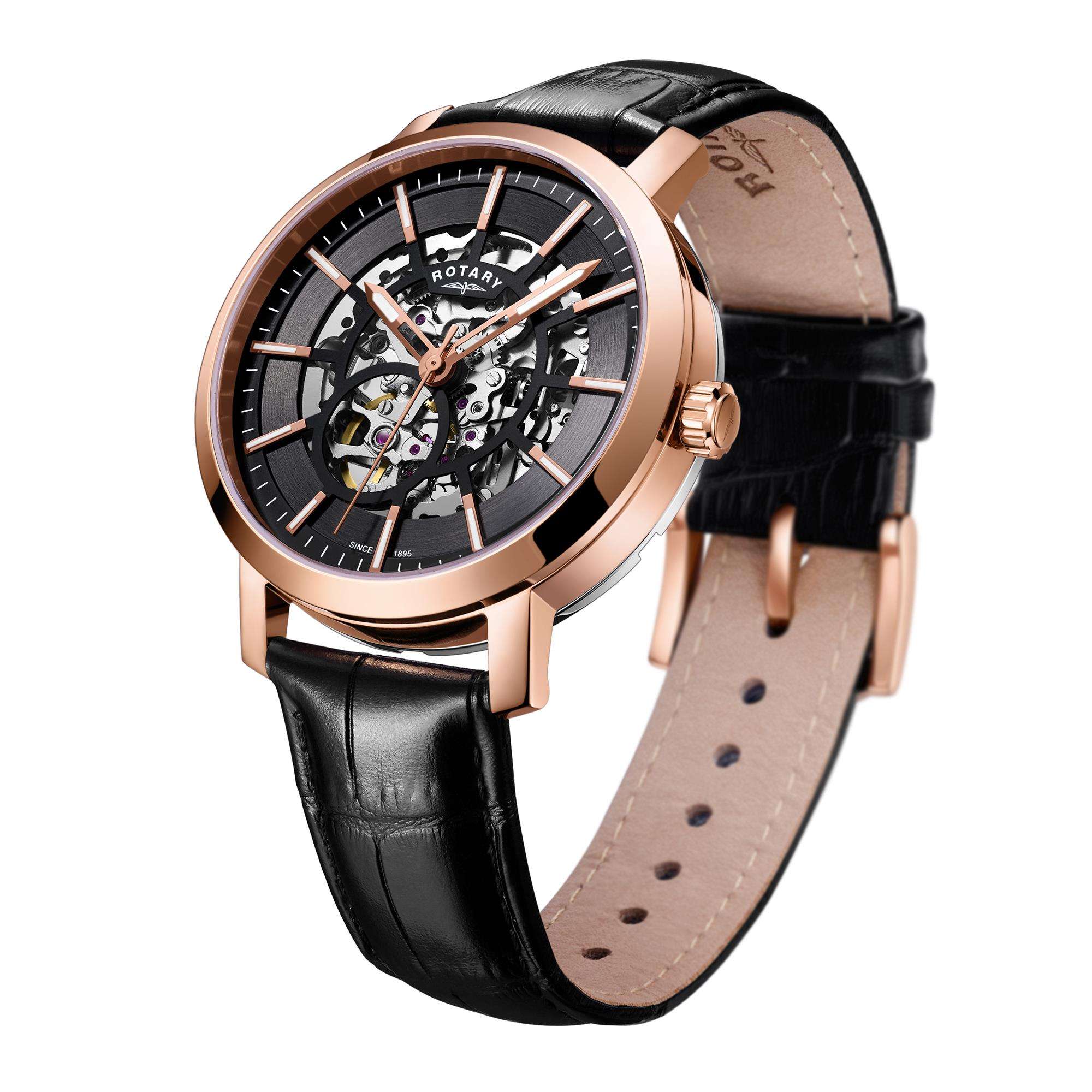 Rotary Greenwich G2 Skeleton Dial Rose Gold Steel Men's Watch GS05354/04