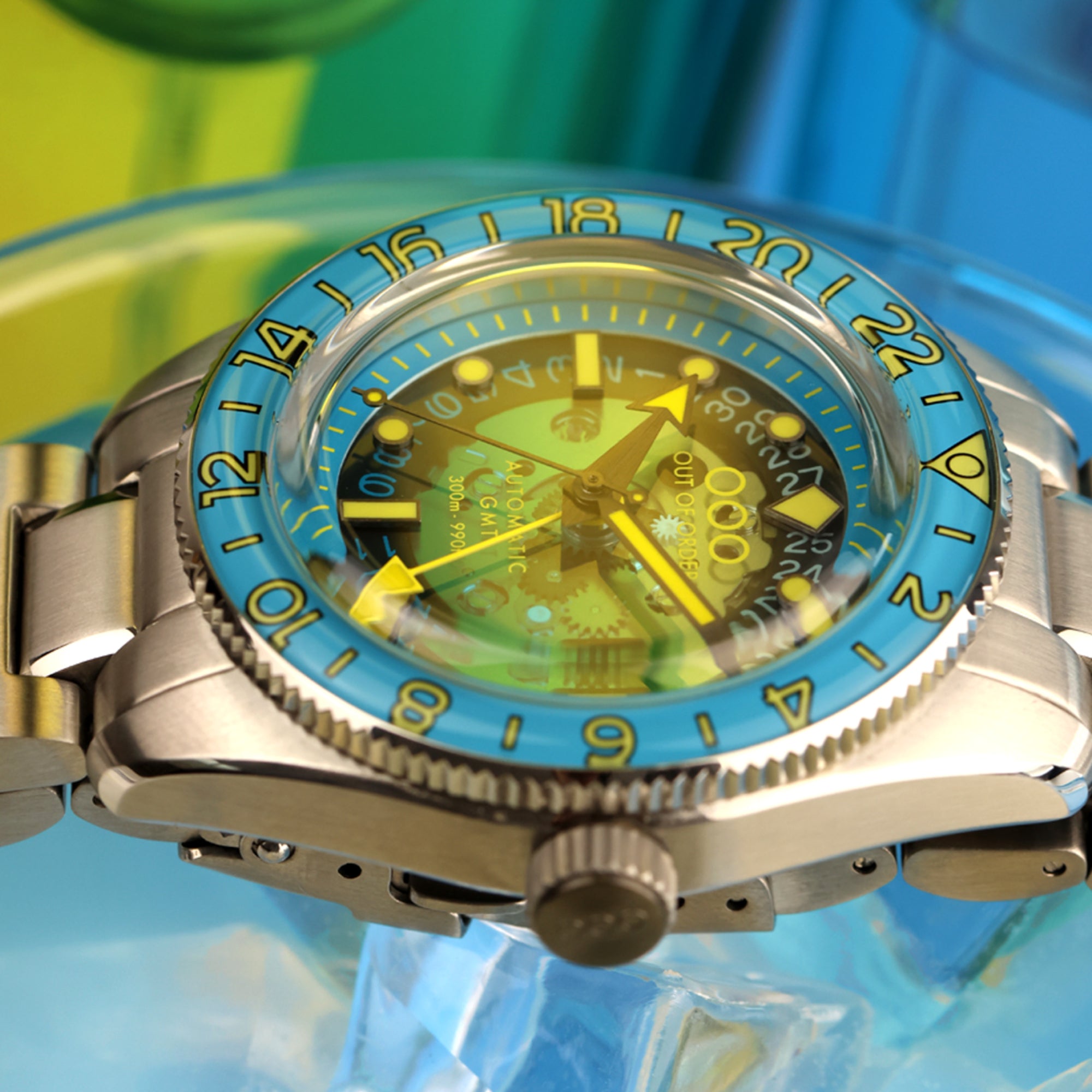 Out of Order Limited Edition Shaker Angelo Azzurro Automatic GMT Steel Strap Men's Watch OOO.001-25.AA.BAND.SS