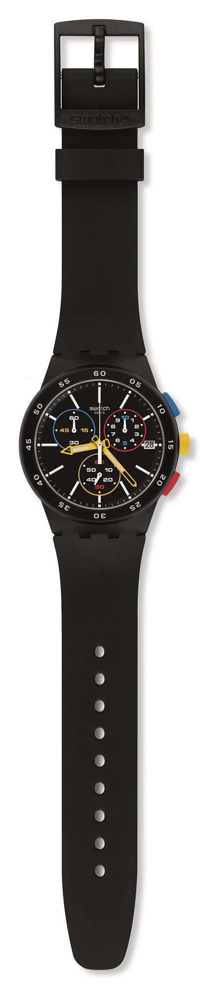 Swatch Bau Black-One Silicone Strap Quartz Chronograph Men's Watch SUSB416 42mm