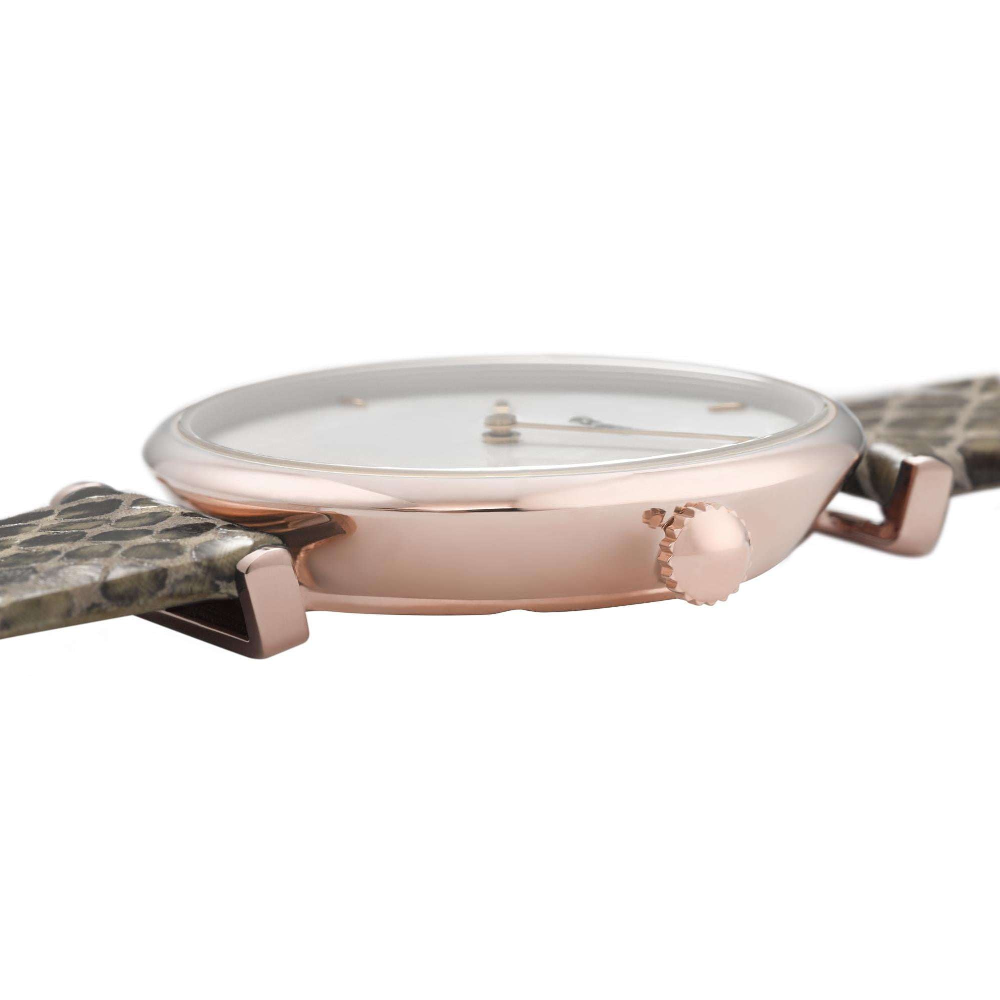 CLUSE Triomphe Rose Gold PVD Case Snakeskin Leather Strap Ladies Watch CW0101208007