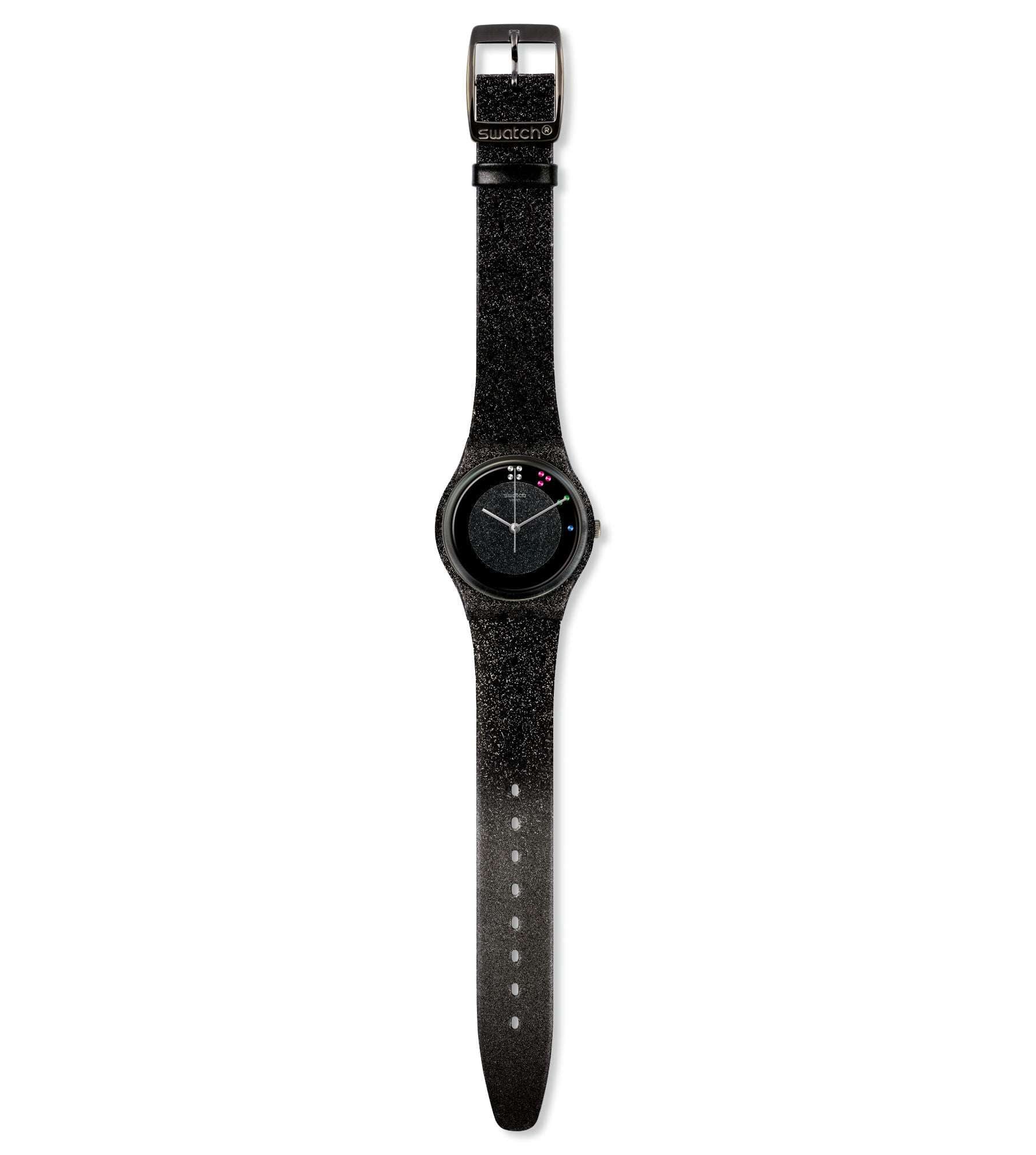 Swatch XMAS Scintillante Quartz Black Dial Glittery Leather Strap Ladies Watch GZ335S