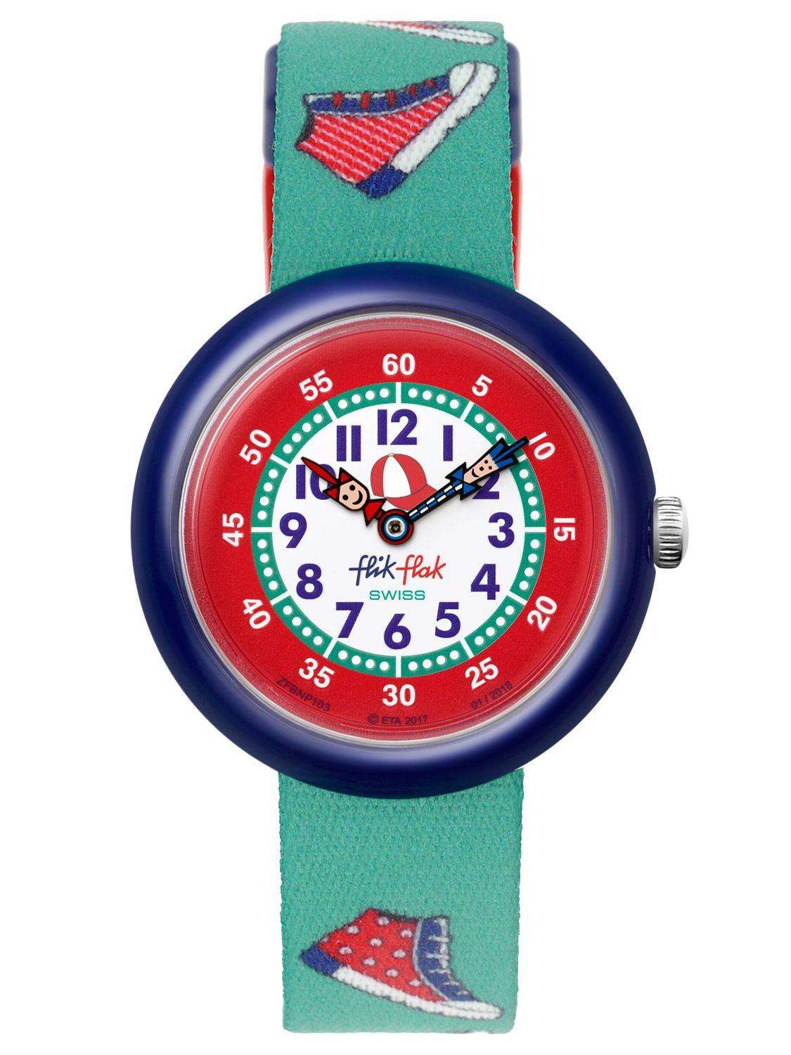 Flik Flak Sneaky Blue Plastic Case Green Textile Strap Kids Boys Shoes ...