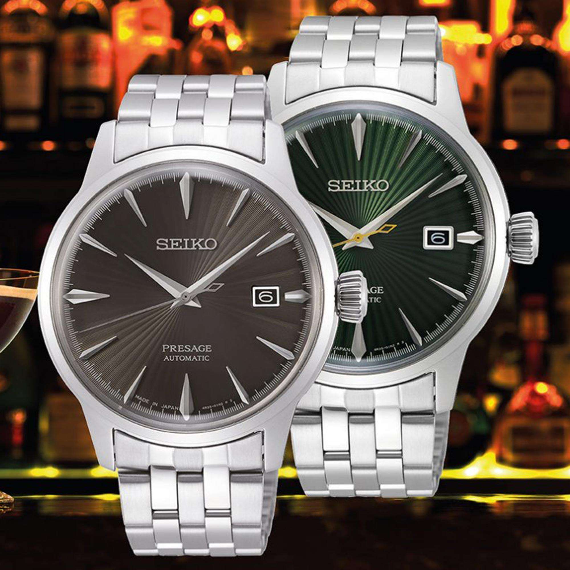 Seiko Presage Cocktail Time 'Mockingbird' Automatic Green Dial Silver Stainless Steel Men's Watch SRPE15J1 RRP £400