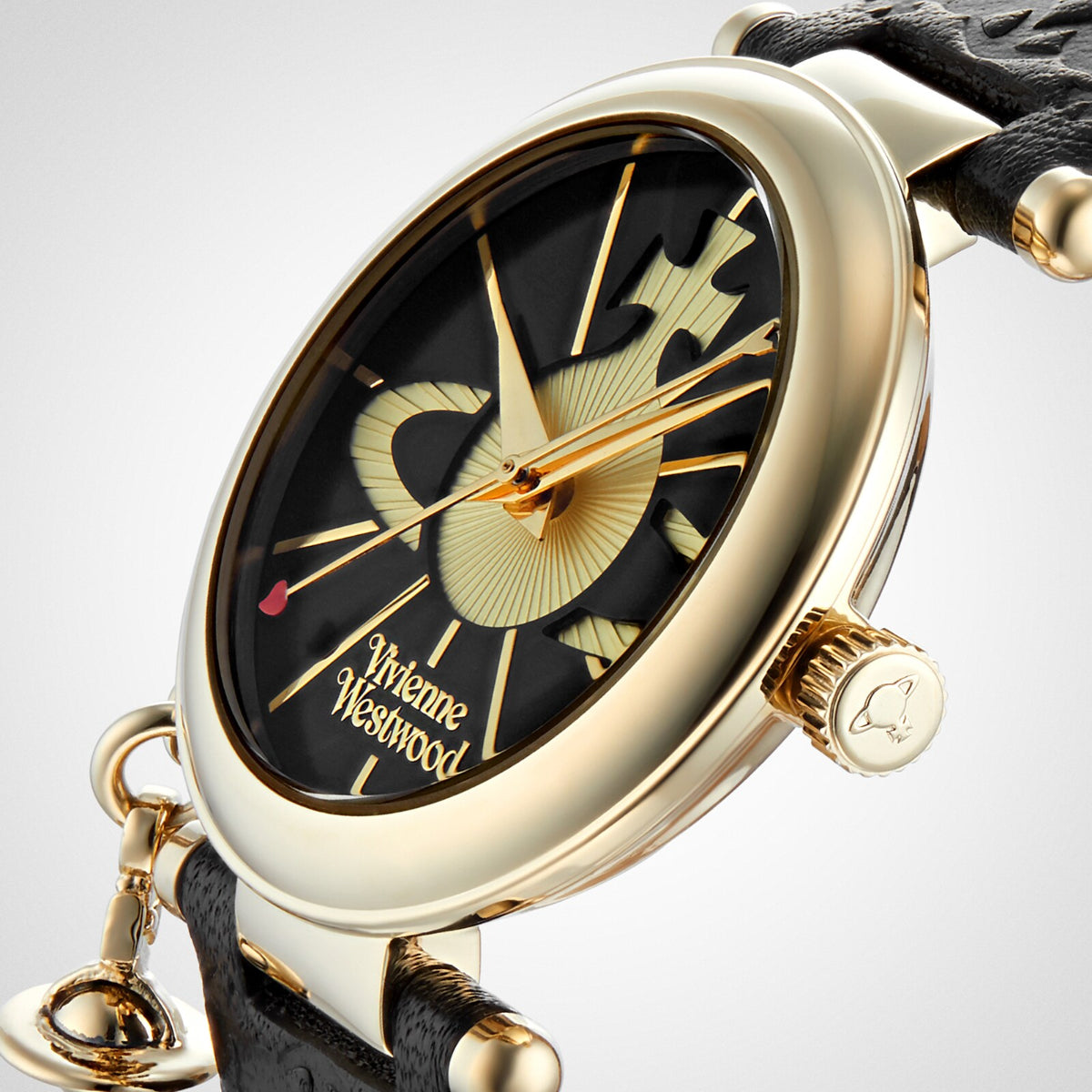 Vivienne Westwood Orb II Black Dial Leather Strap Women's Watch VV006BKGD