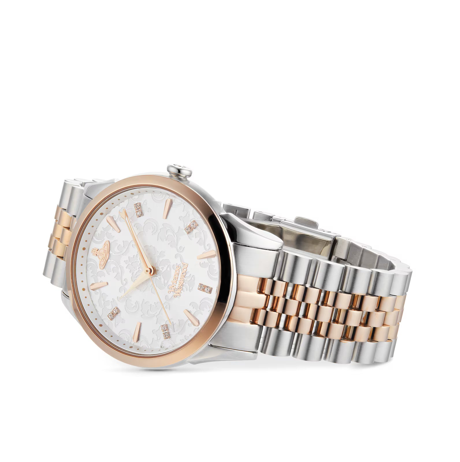 Vivienne Westwood Wallace Quartz Two Tone Rose Gold Silver Dial Stainless Steel Ladies' Watch VV208RSSL