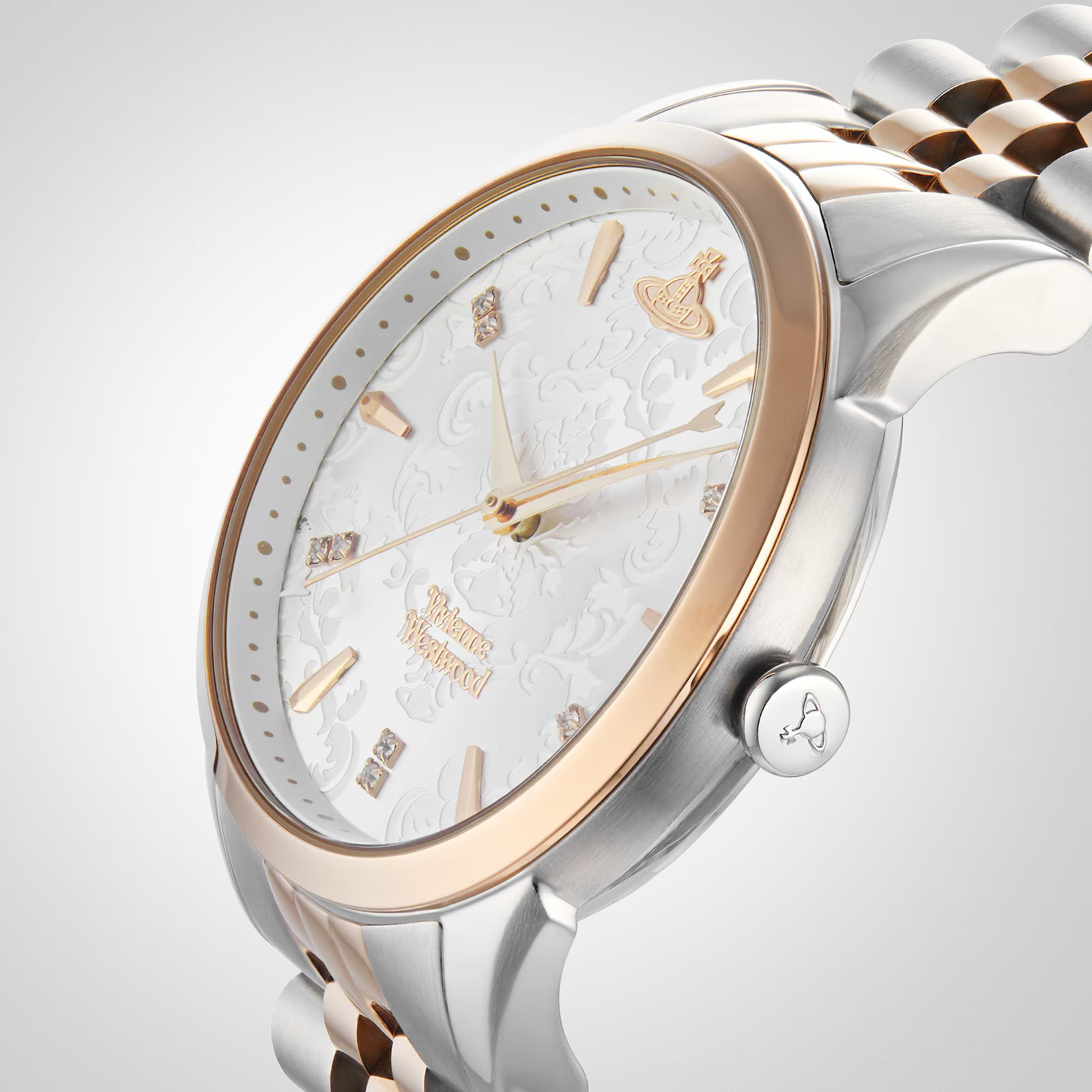 Vivienne Westwood Wallace Quartz Two Tone Rose Gold Silver Dial Stainless Steel Ladies' Watch VV208RSSL