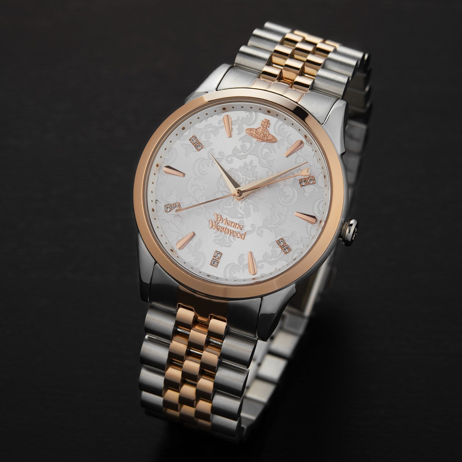 Vivienne Westwood Wallace Quartz Two Tone Rose Gold Silver Dial Stainless Steel Ladies' Watch VV208RSSL