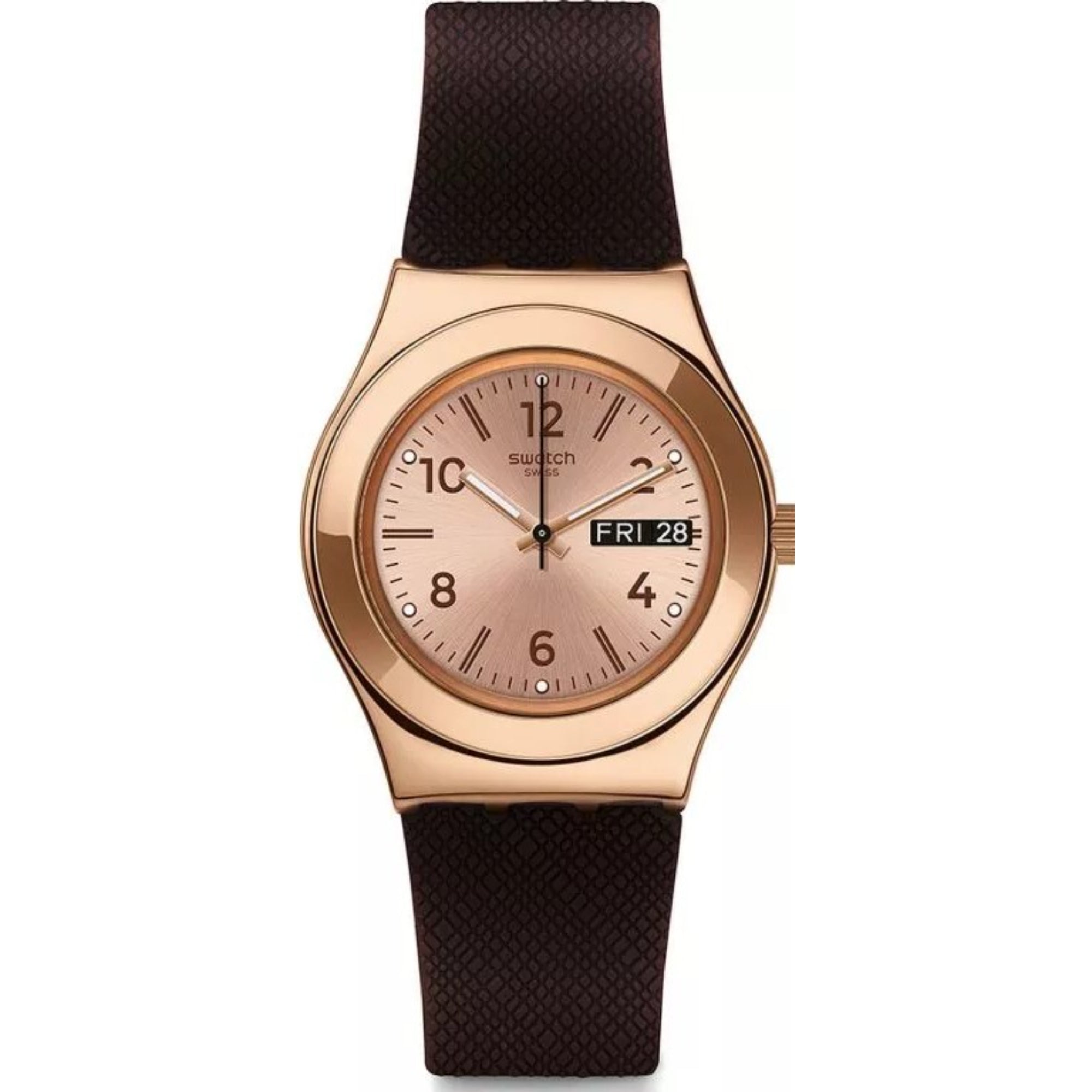Swatch Irony Medium ‘BROWNEE’ Quartz Unisex Watch with Sleek Metal Strap YLG701