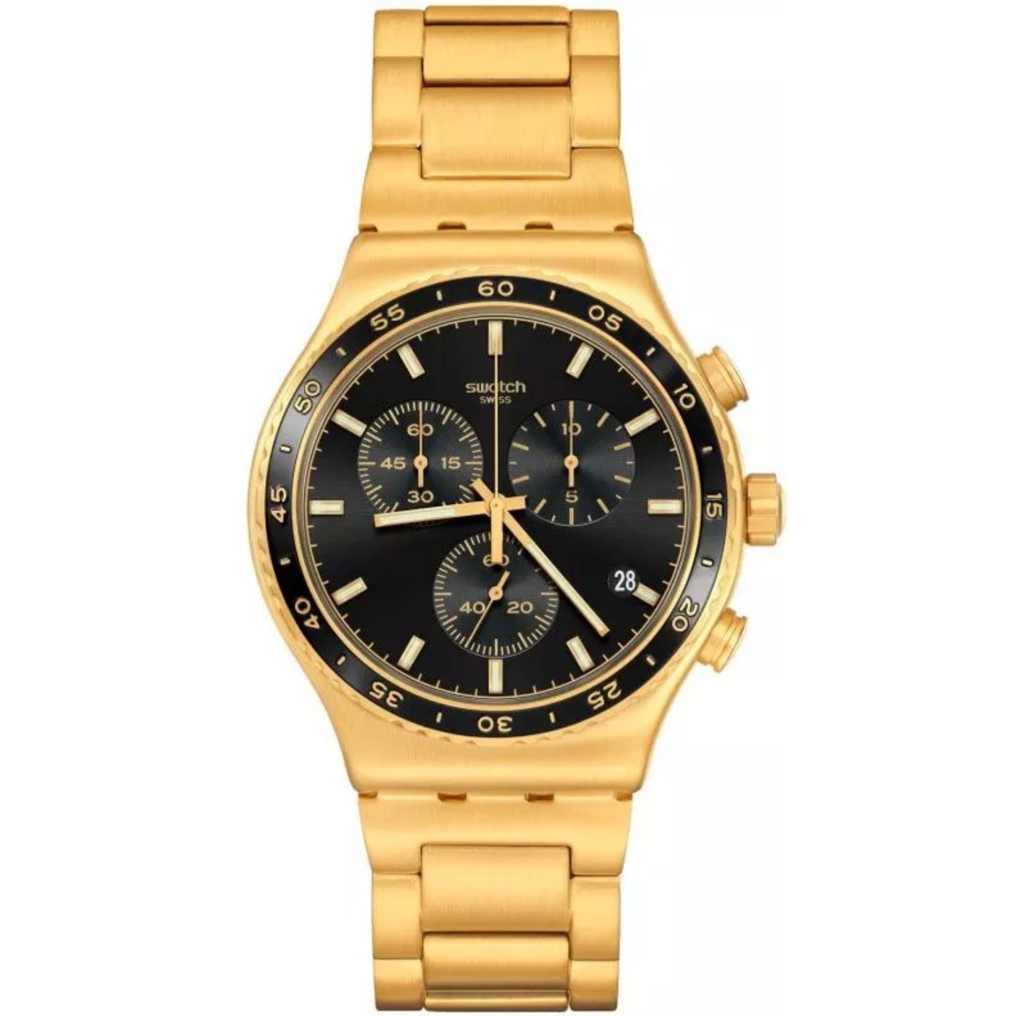 Swatch Holiday Collection In The Black Quartz Black Dial Gold PVD Stainless Steel Bracelet Unisex Watch YVG418G