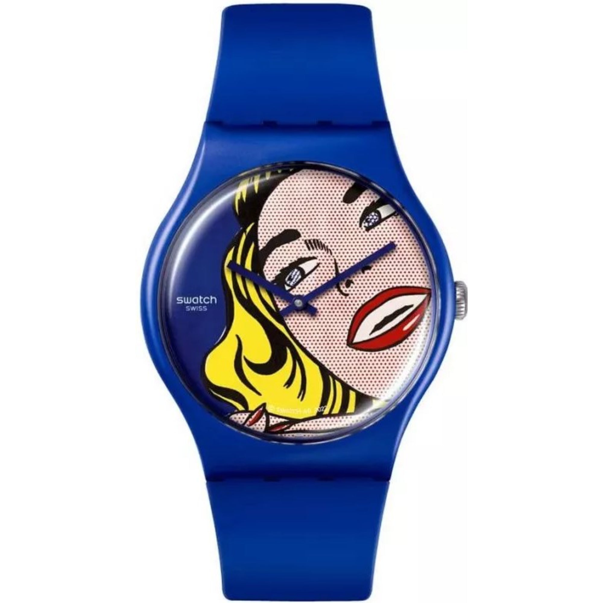 Swatch Art Journey Girl By Roy Lichtenstein Blue Silicone Strap Watch SUOZ352