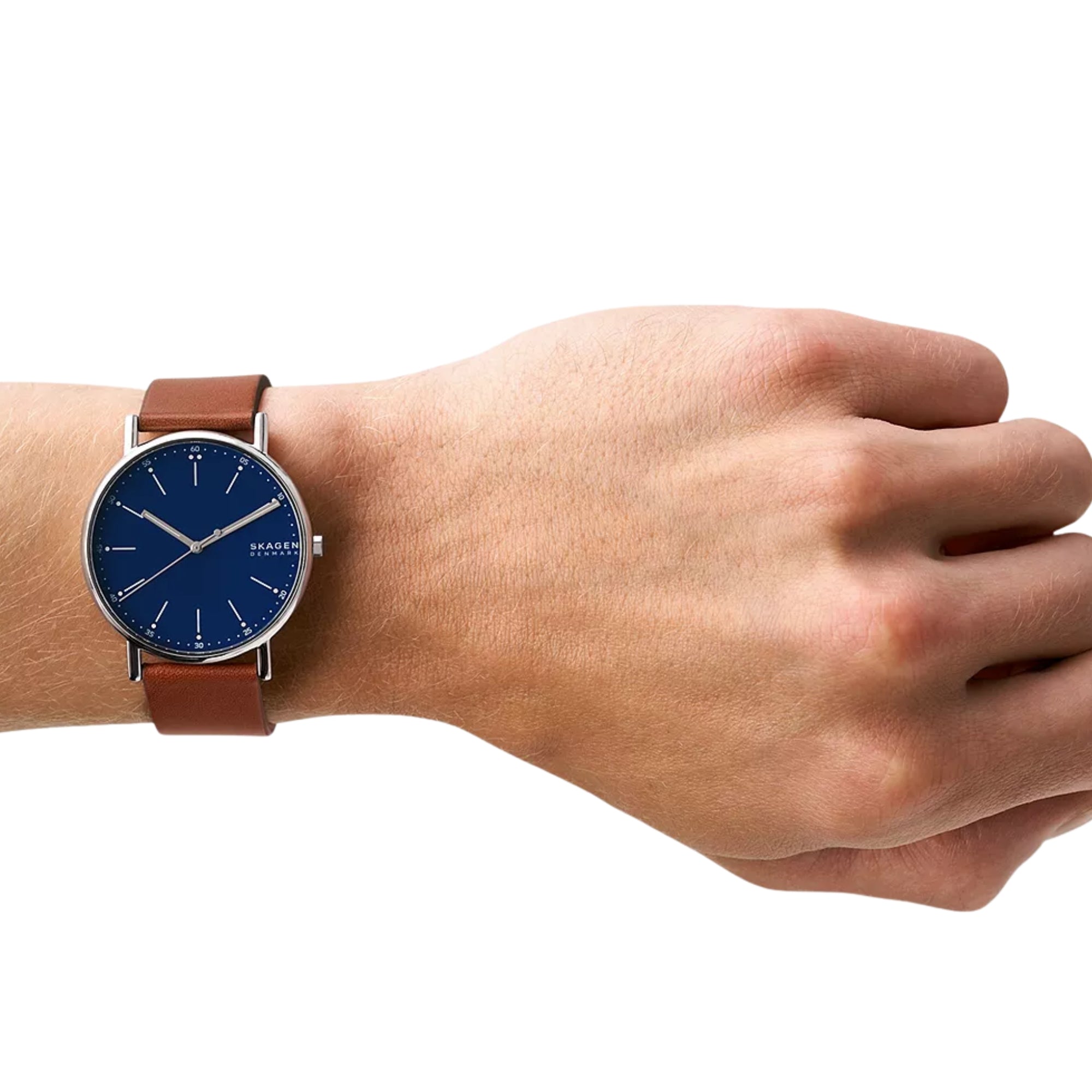 Orologio da uomo Skagen Signatur con cinturino in pelle marrone medio e quadrante Deep Ocean SKW6355