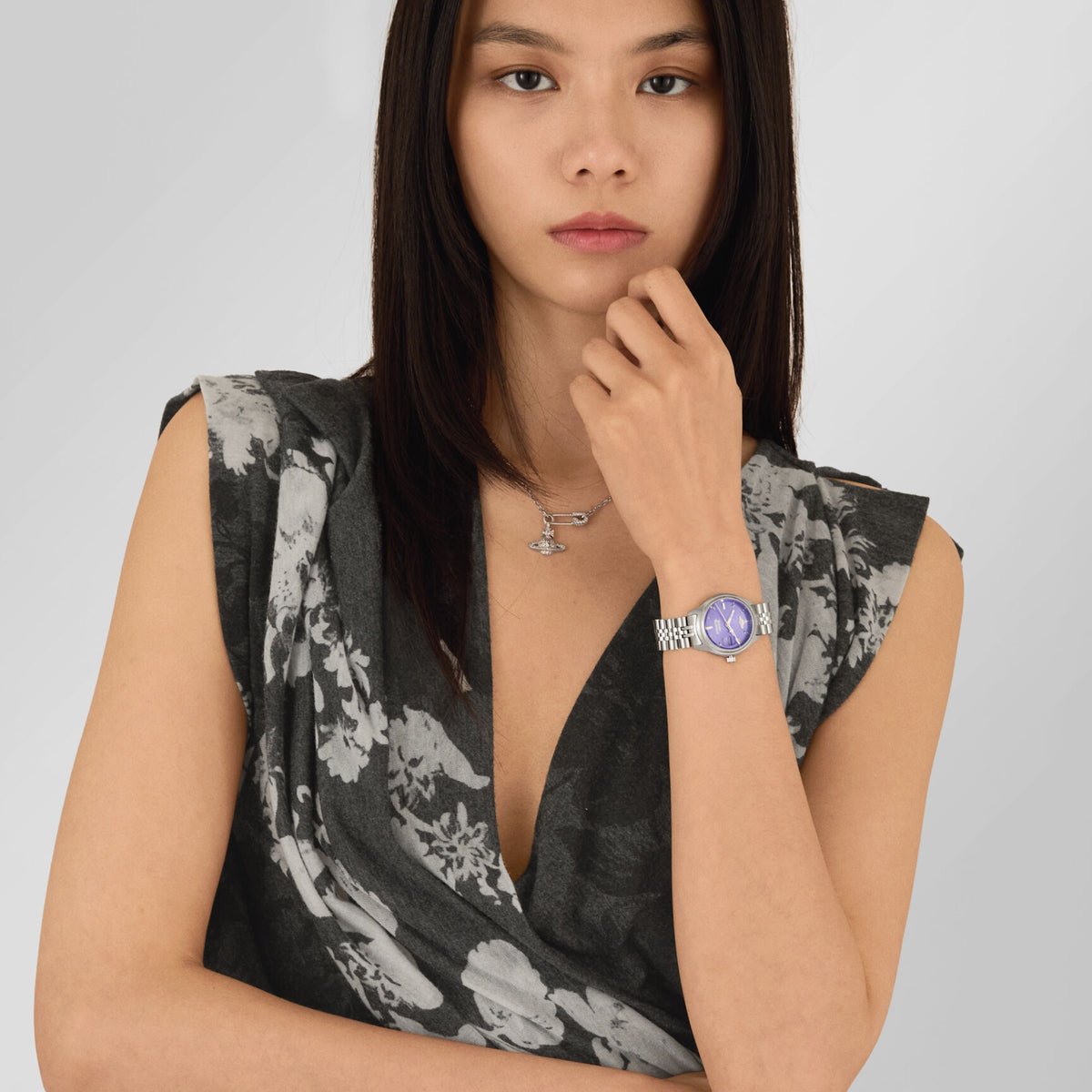 Vivienne Westwood Little Camberwell Quarz Lila Zifferblatt Stahlarmband Damen Uhr VV311PPSL