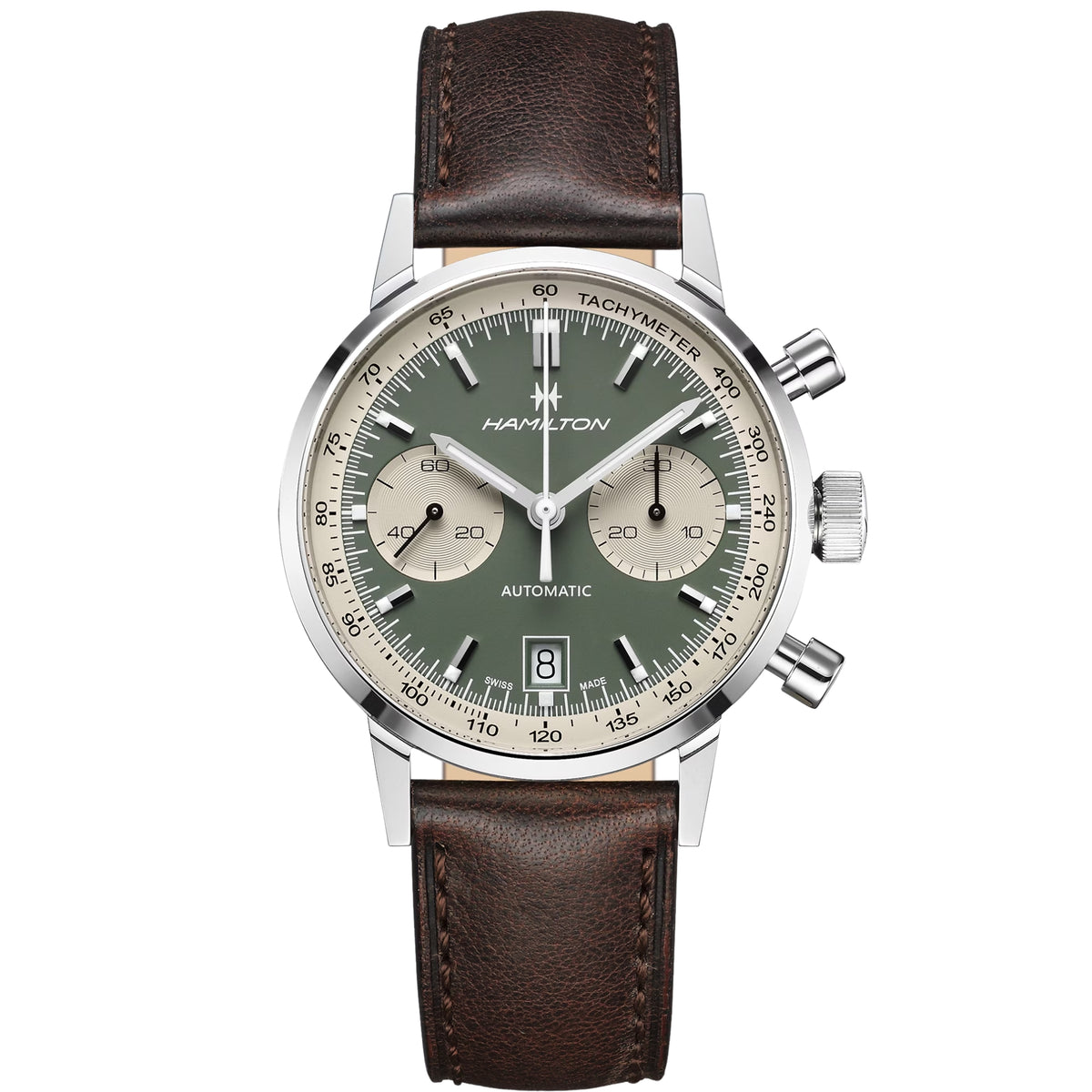 Orologio da uomo Hamilton American Classic 40mm cronografo quadrante verde cinturino in pelle automatico H38416560