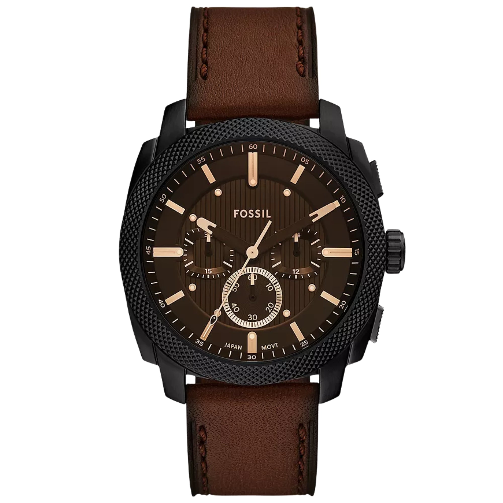 Fossil Machine 44mm Chronograph Black Dial Leather Mens Quartz Watch FS6101