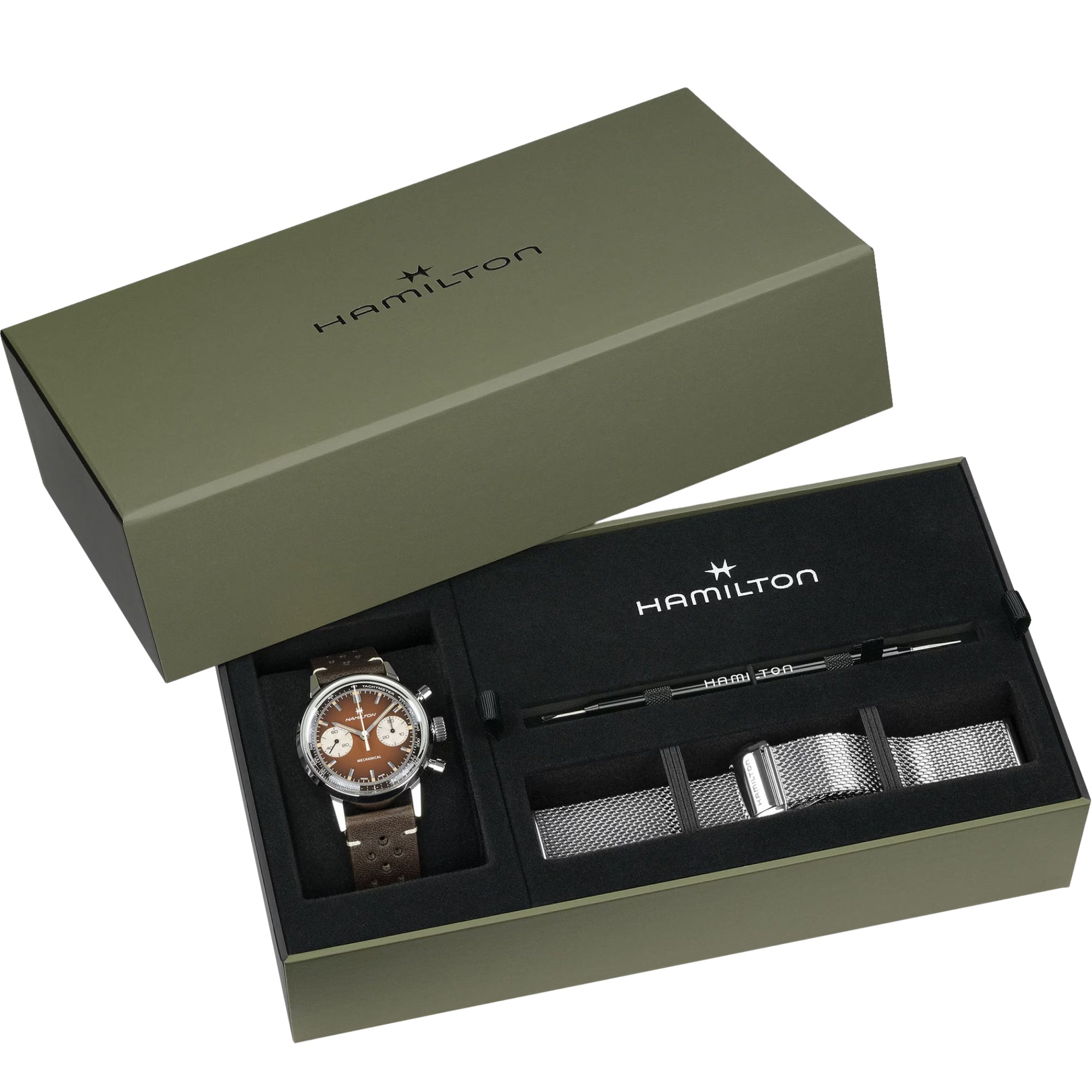 Hamilton American Classic 40mm Chronograph Brown Dial Leather Mens Mechanical Watch H38429591
