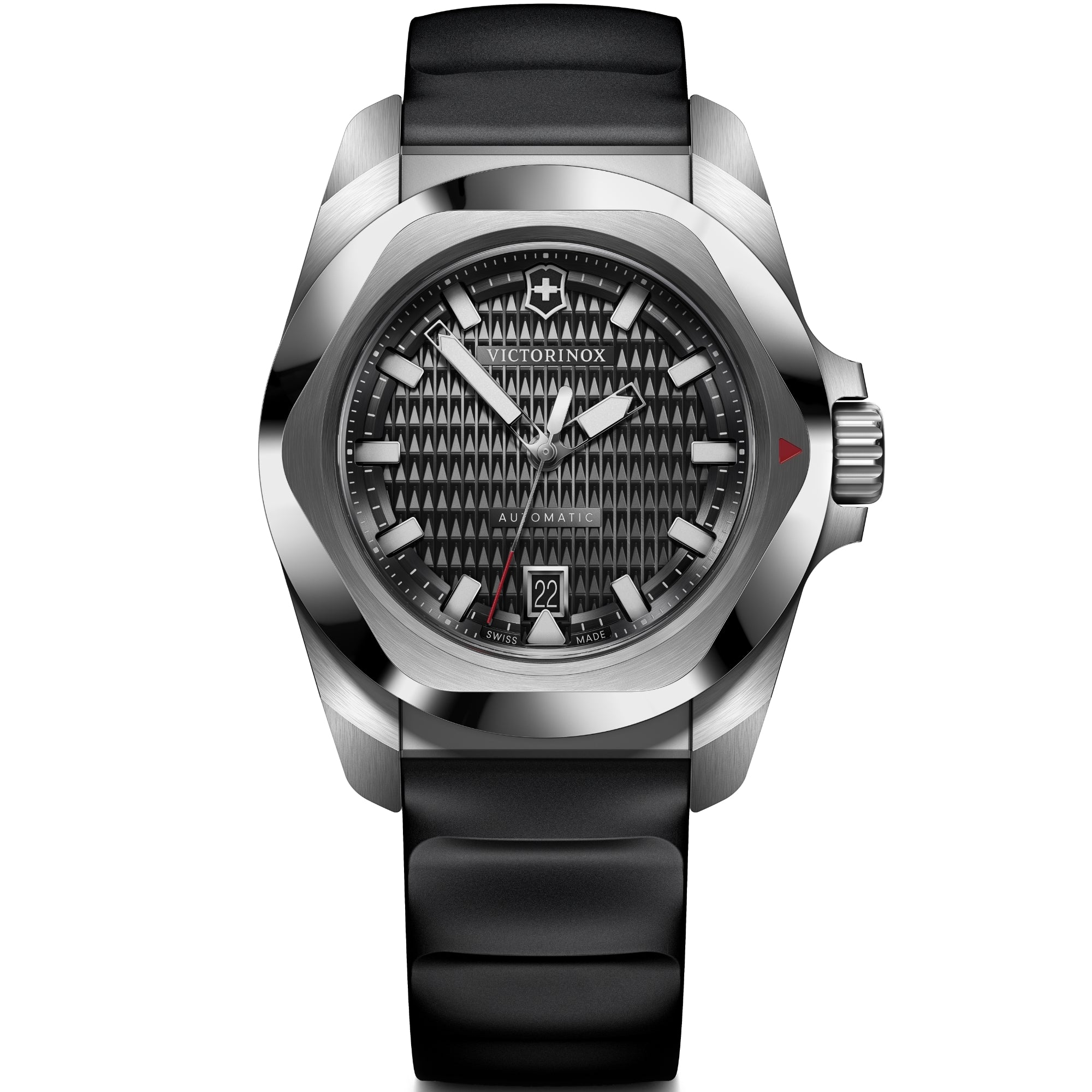 Victorinox I.N.O.X. 41mm Automatic black guilloché dial rubber watch 242039 front view