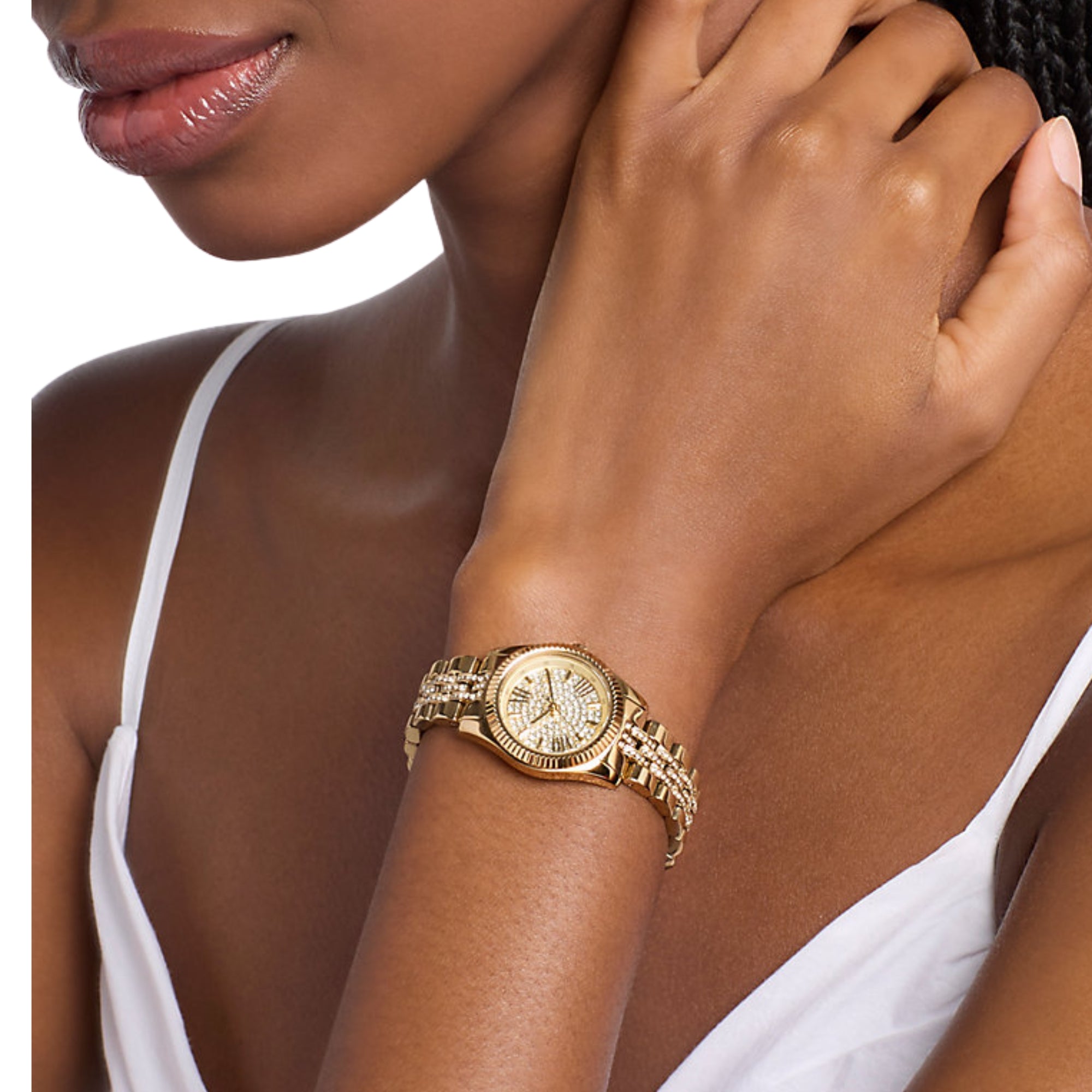 Michael Kors Petite Lexington Pave Gold-tone Dial Steel Strap Women's Watch MK7575