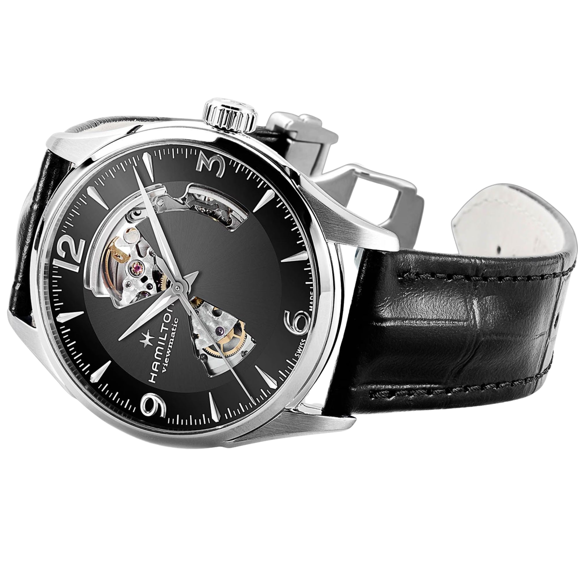 Hamilton Jazzmaster Viewmatic Open Heart Automatic Black Skeleton Dial Men's Watch H32705731 - WatchNation