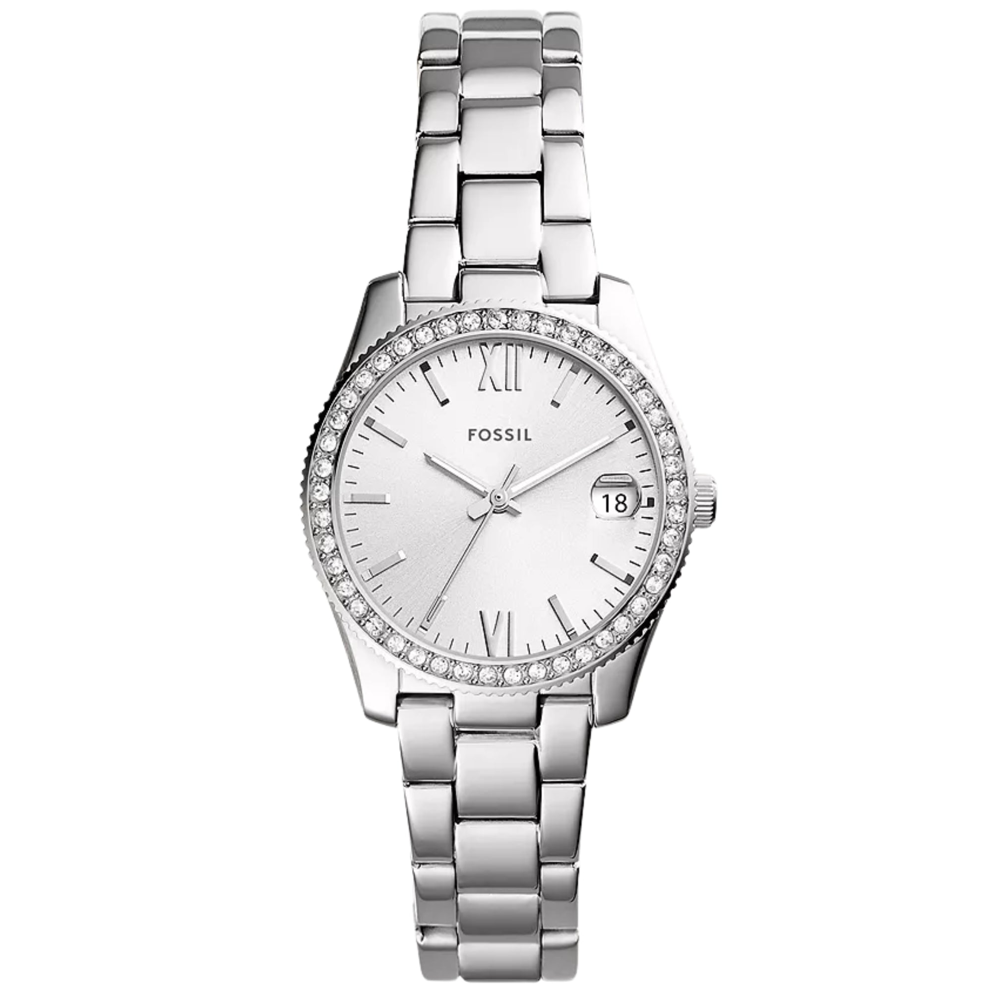 Fossil Scarlette 32mm Silver Dial Steel Ladies Quartz Watch ES4317
