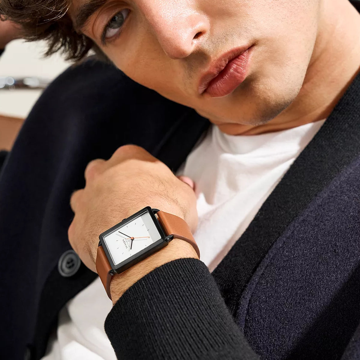 Skagen Hagen Brown Leather Strap White Dial Mens Watch SKW6929