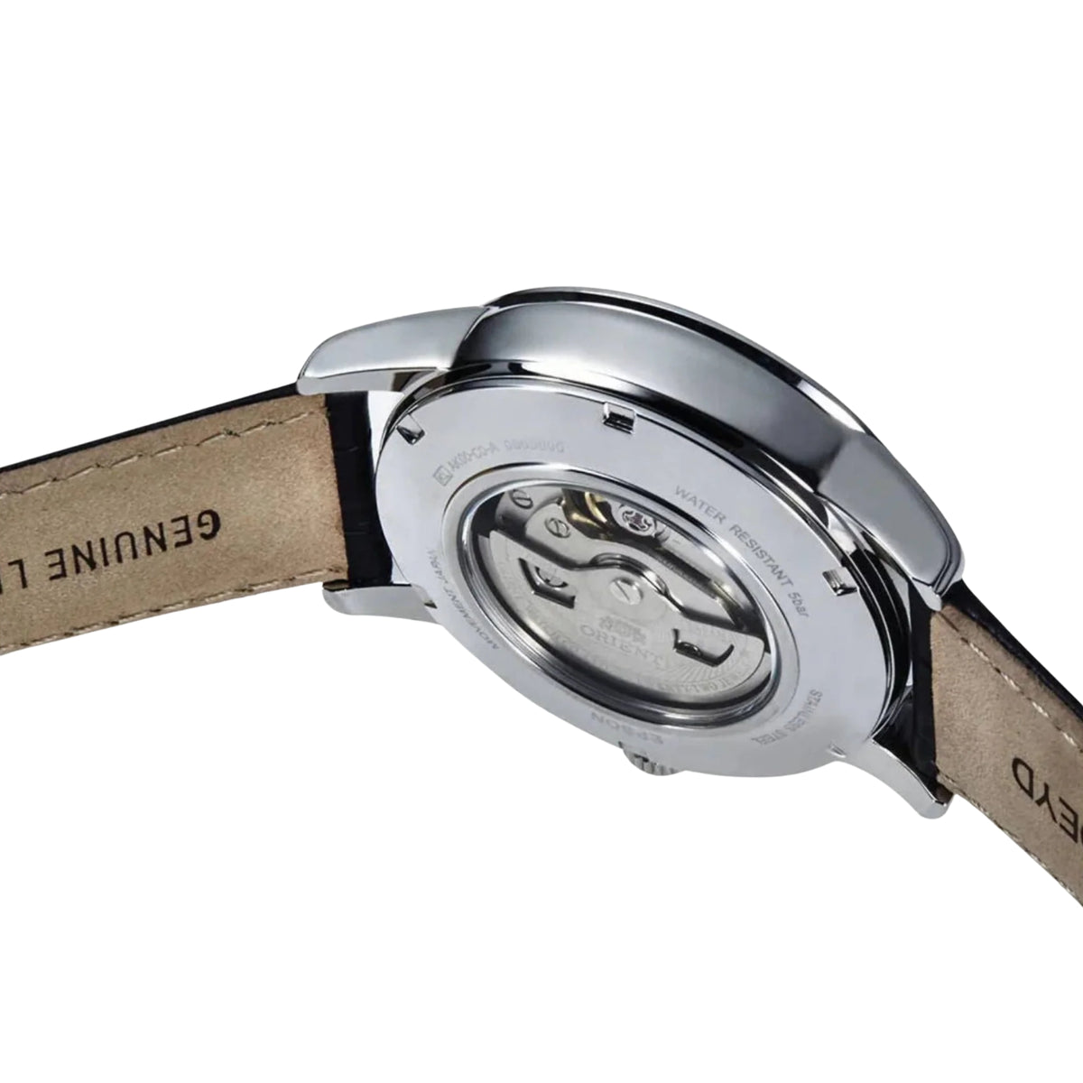 Orient Bambino 42.5mm Sun & Moon Schwarzes Zifferblatt Leder Herren Automatik Uhr RA-AK0010B30B