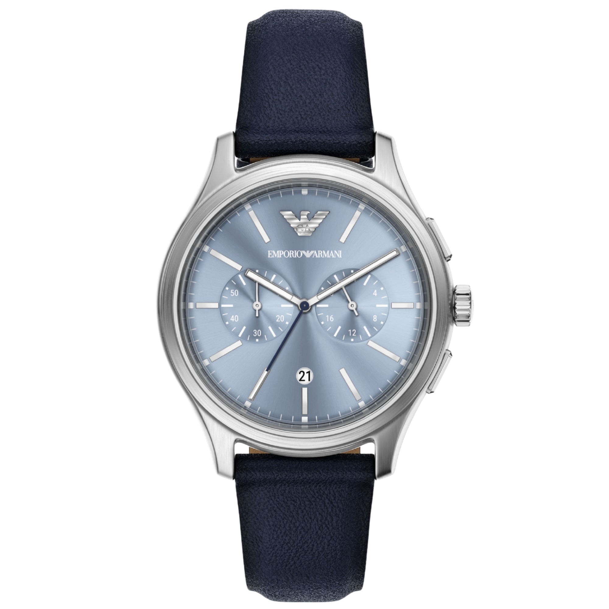Emporio Armani Dario 42mm Chronograph Blue Dial Leather Mens Quartz Watch AR11747