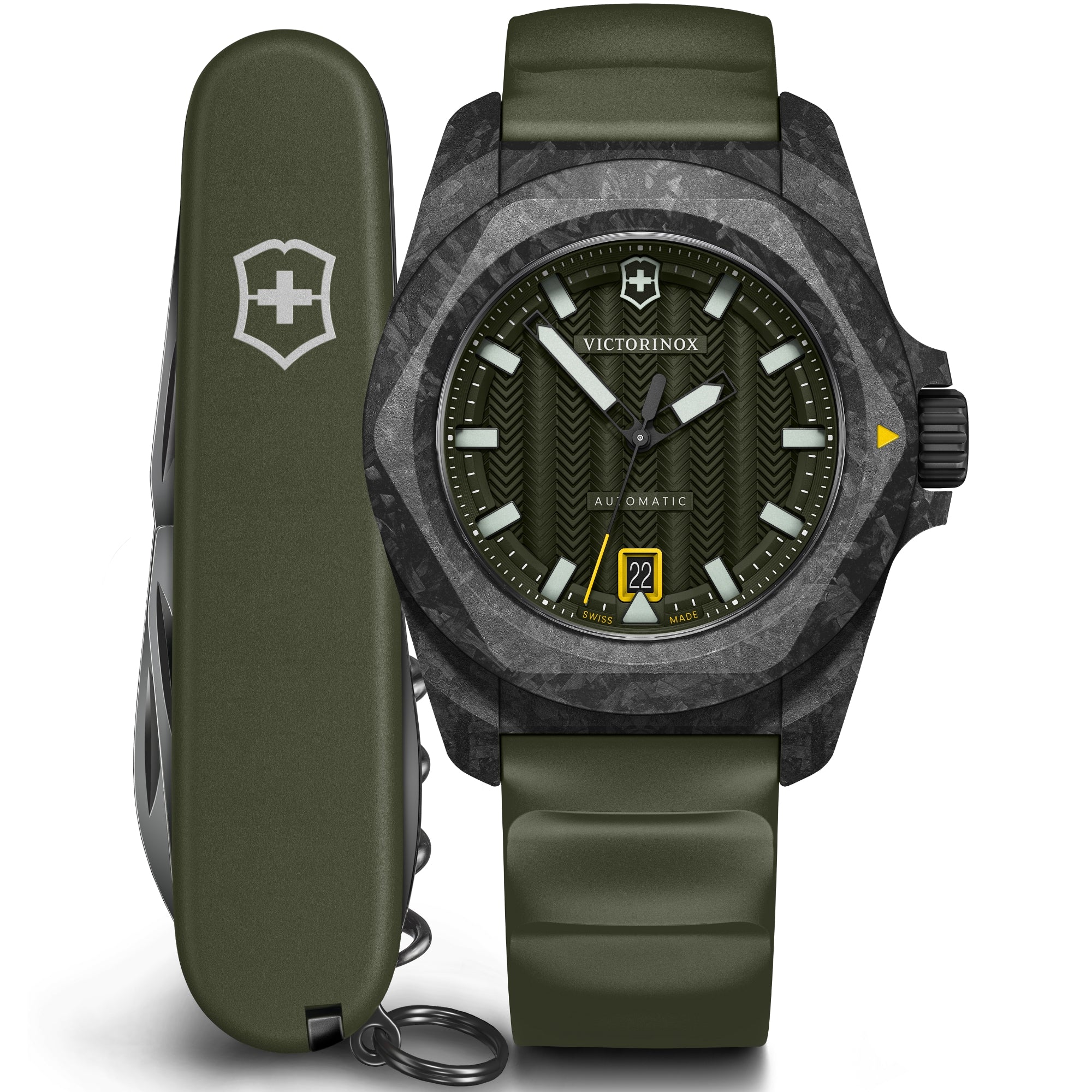 Victorinox I.N.O.X. 41mm Automatic green dial carbon rubber watch 242021.1 front view