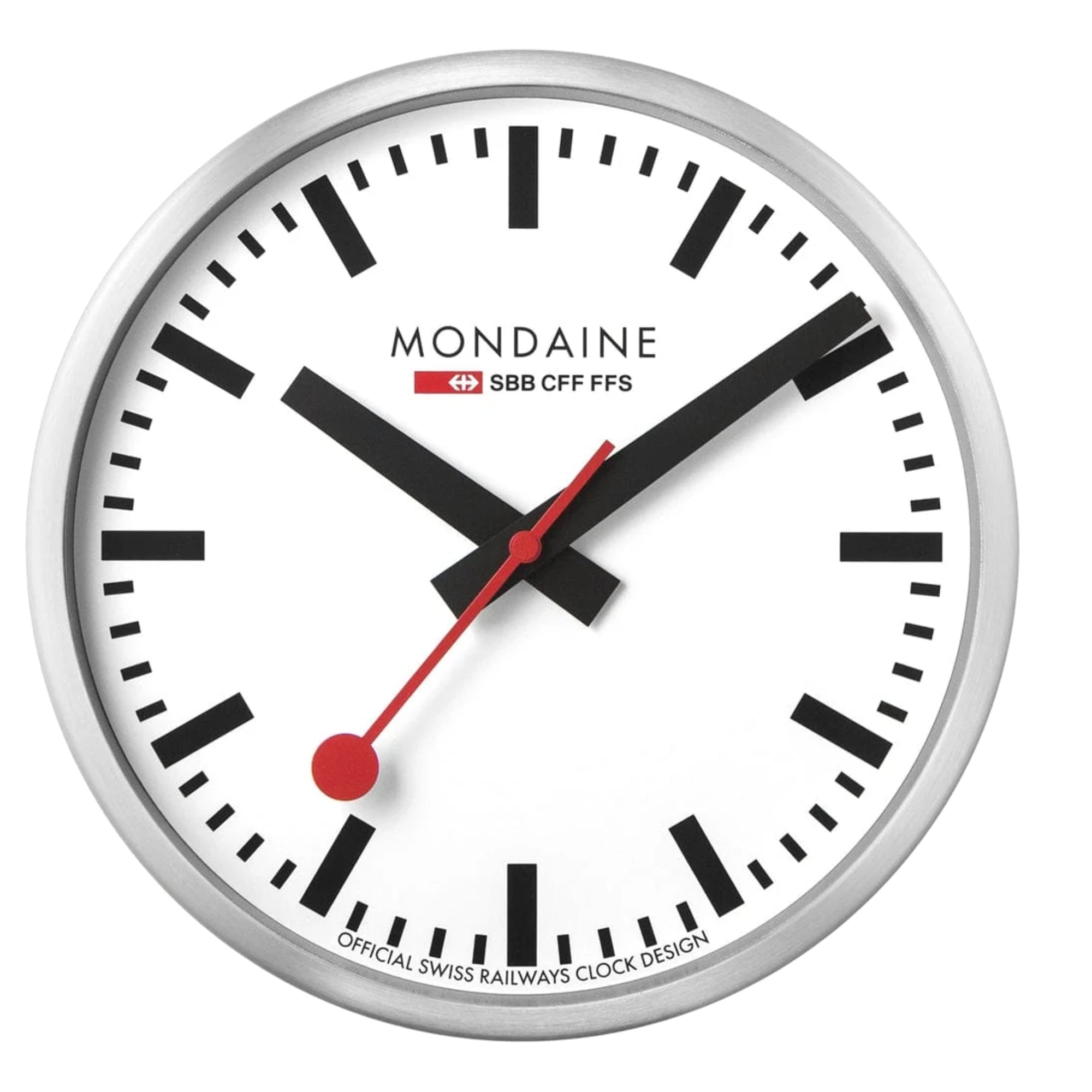 Mondaine Schweizer Eisenbahnen 250mm Aluminium Gebürstetes Gehäuse Wanduhr A990.CLOCK.16SBB