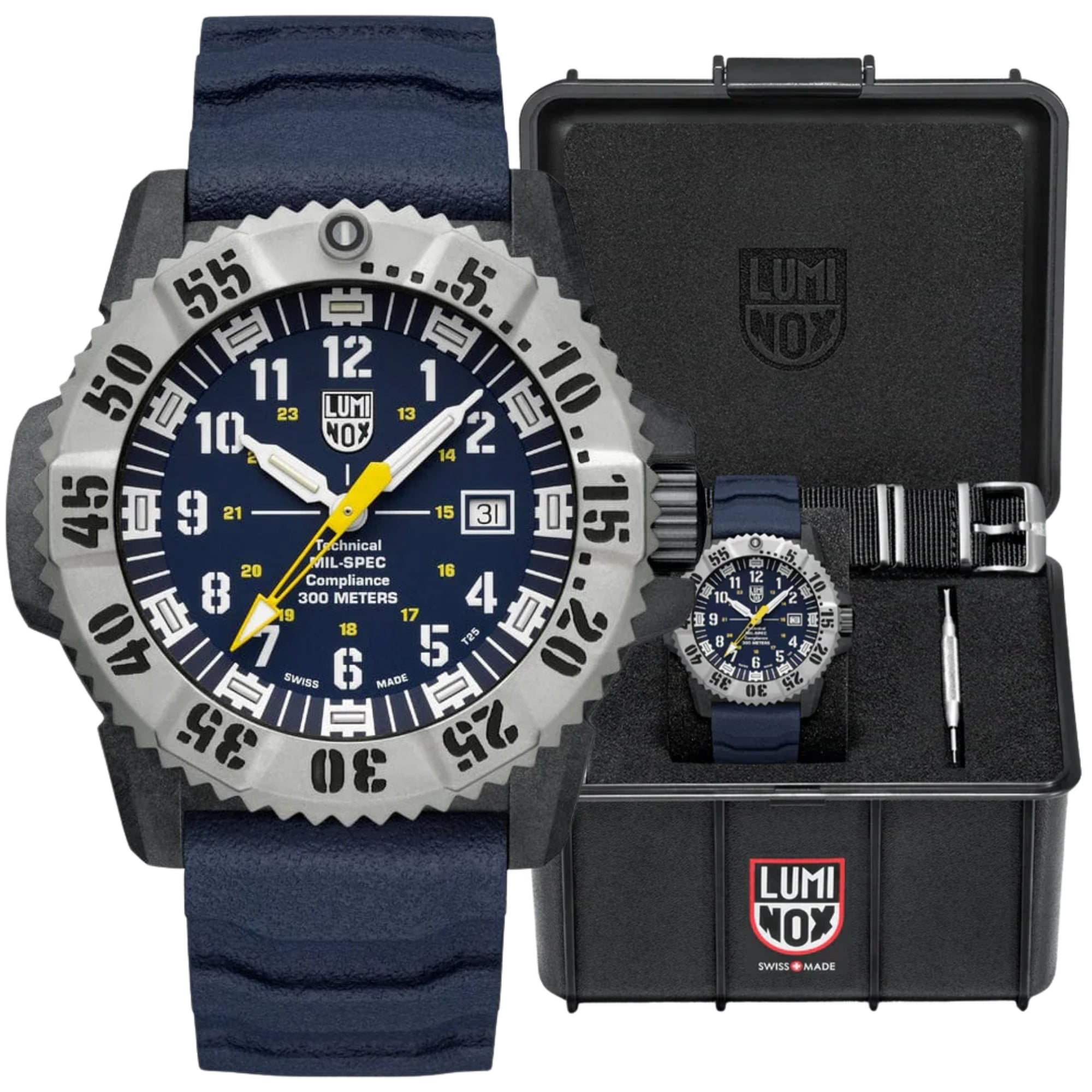 Luminox MIL-SPEC 46mm 3350 Series Blue Dial Rubber Mens Quartz Watch XL.3355.SET