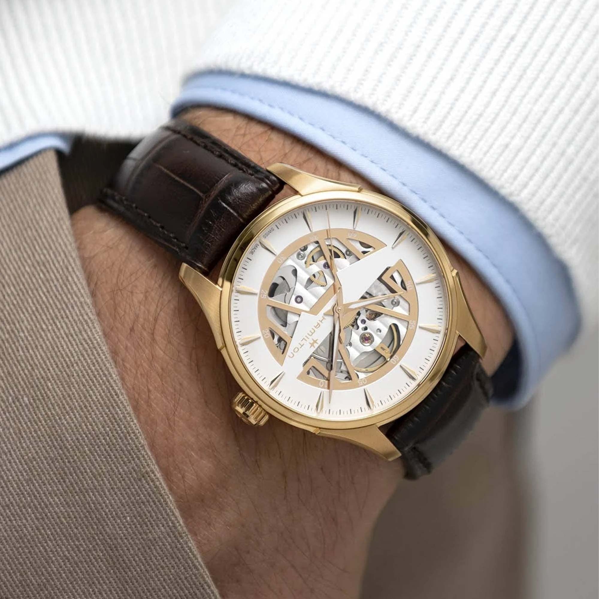 Hamilton Jazzmaster Automatic Skeleton Dial Brown Leather Strap Men's Watch H42505510