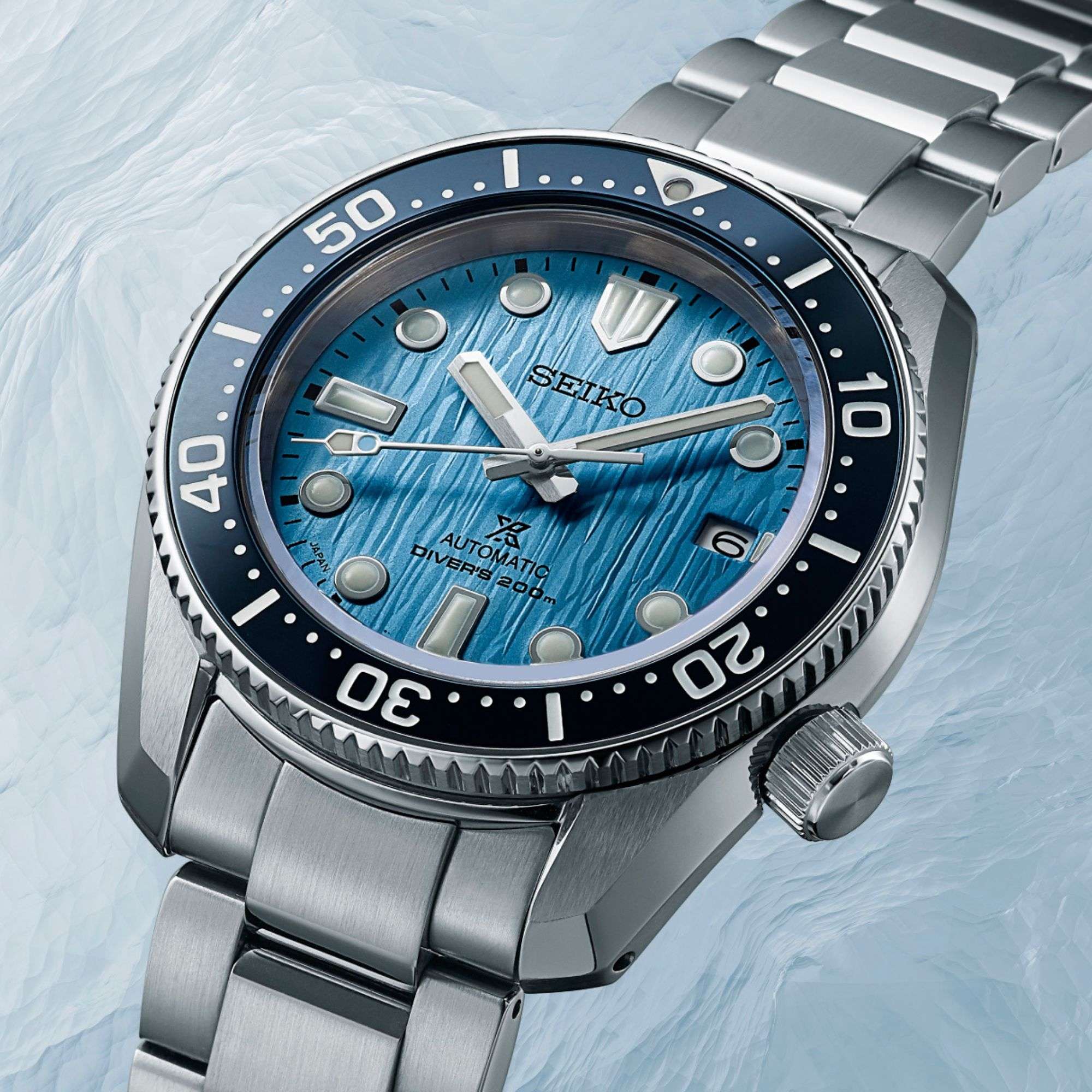 Seiko Prospex Glacier Save The Ocean 1968 Re-Interpretation Automatic Blue Dial Stainless Steel Bracelet Men's Watch SPB299J1