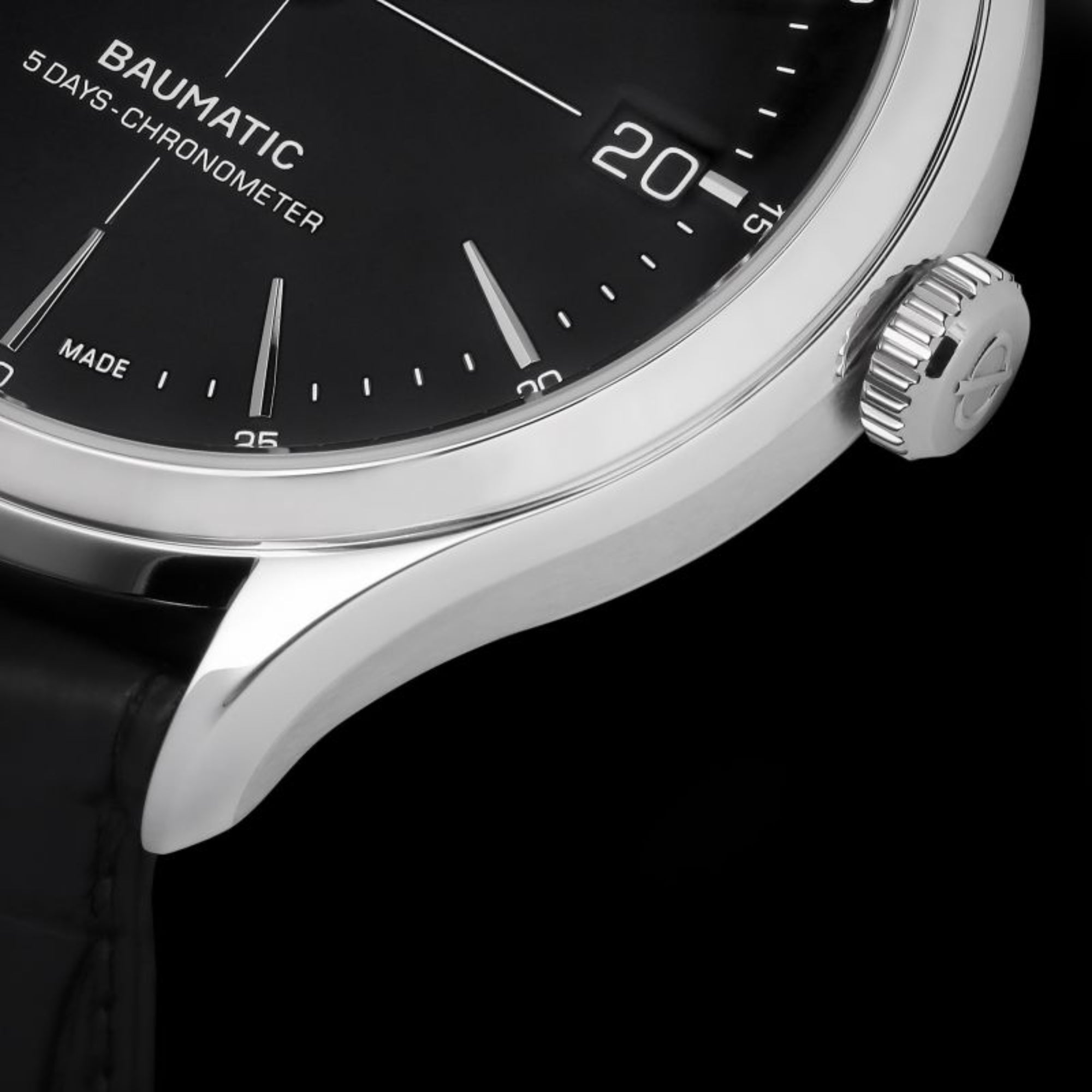 Baume & Mercier Clifton Baumatic Automatic Black Dial Black Leather Strap Men’s Watch BM0A10692