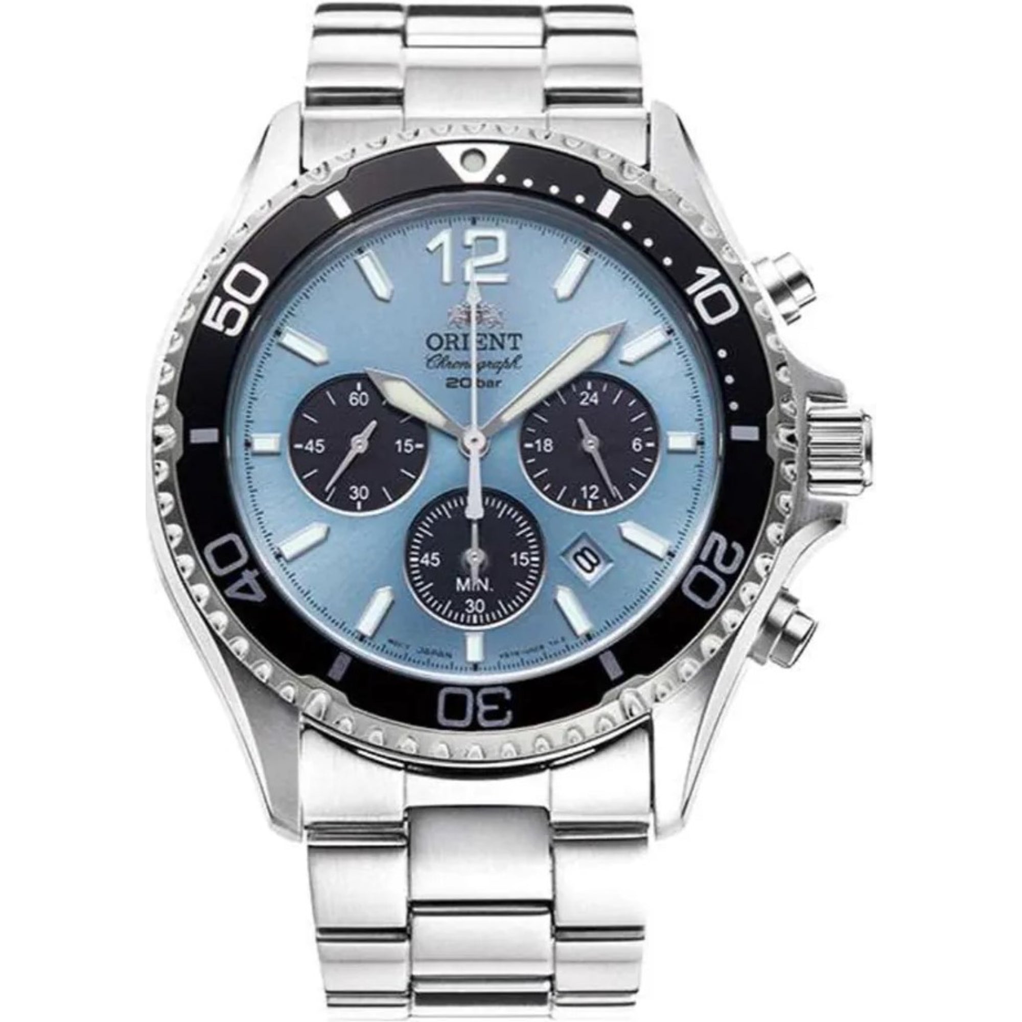 Orient Mako Solar Light Blue Dial Steel Bracelet Men’s Watch RA-TX0206L10B