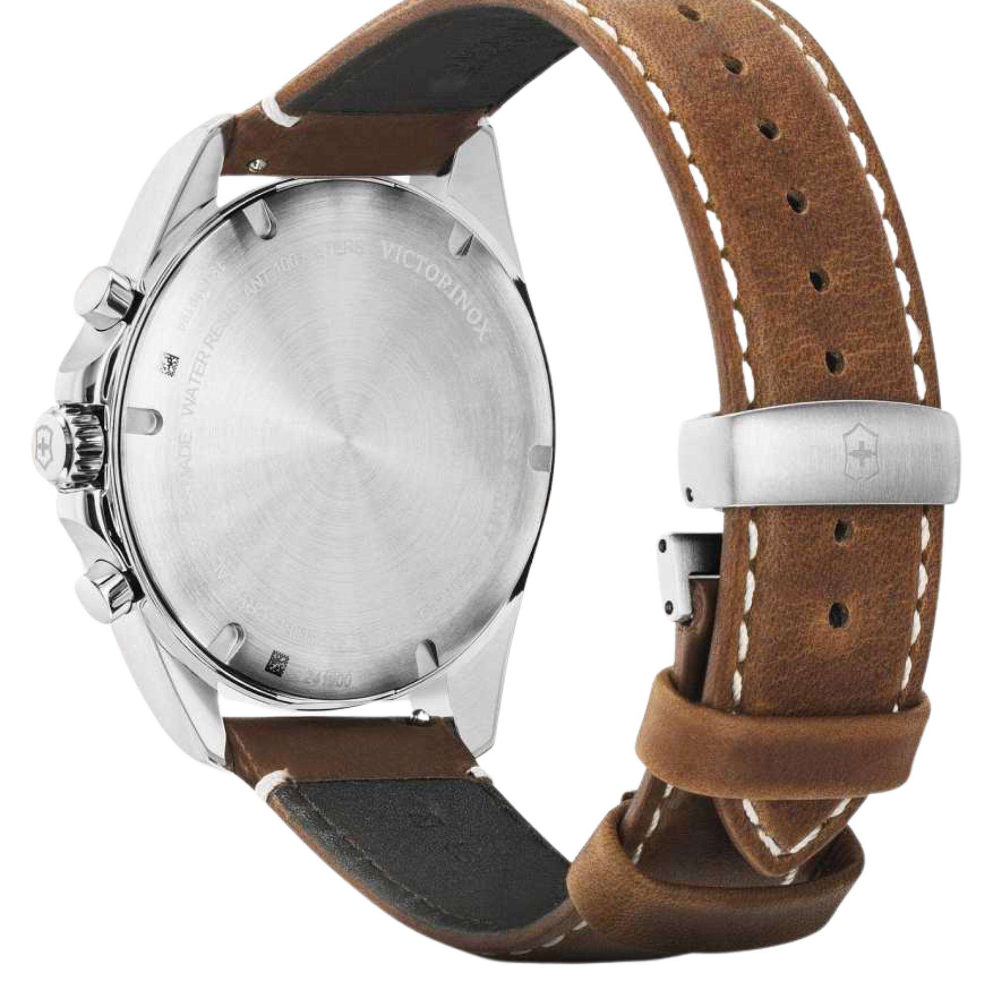Victorinox FieldForce 42mm Chronograph Silver Dial Leather Mens Quartz Watch 241900