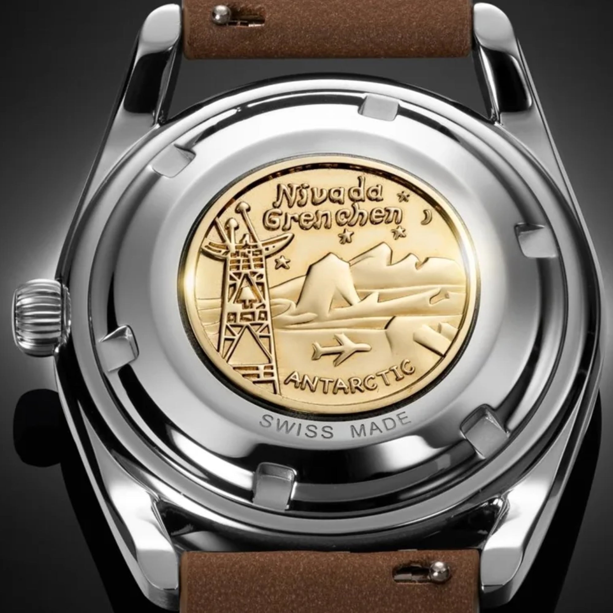 Nivada Grenchen Super Antarctic 3.6.9 38mm Tropical Brown Dial Leather Mens Automatic Watch 32031A16