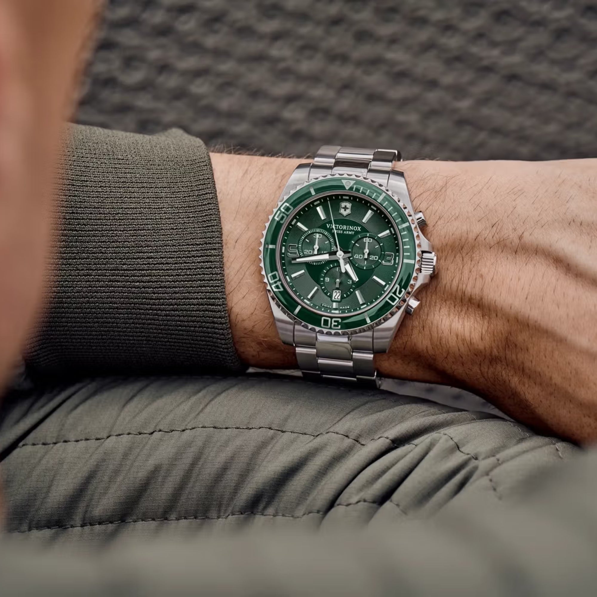 Victorinox Maverick 43mm Chronograph Green Dial Steel Mens Quartz Watch 241946