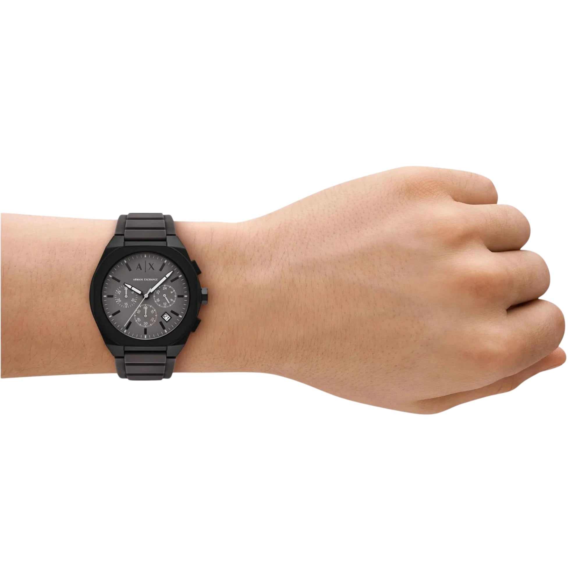 Armani Exchange Sync 42mm Chronograph Grey Dial Leather Mens Quartz Watch AX4191