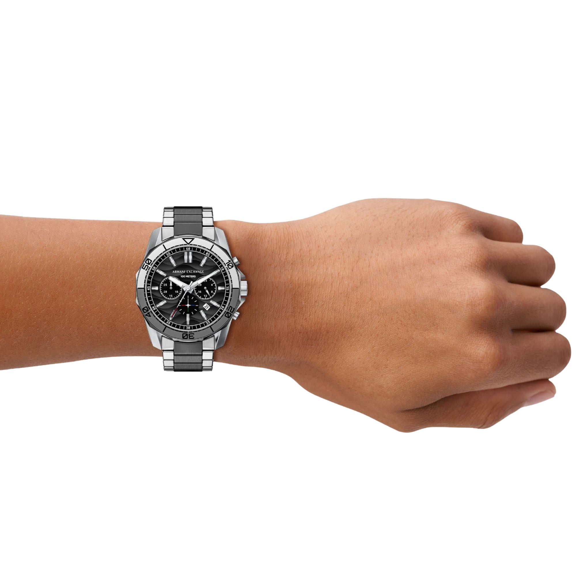 Armani Exchange Spencer 44mm Chronograph Black Dial Steel Mens Quartz Watch AX1973