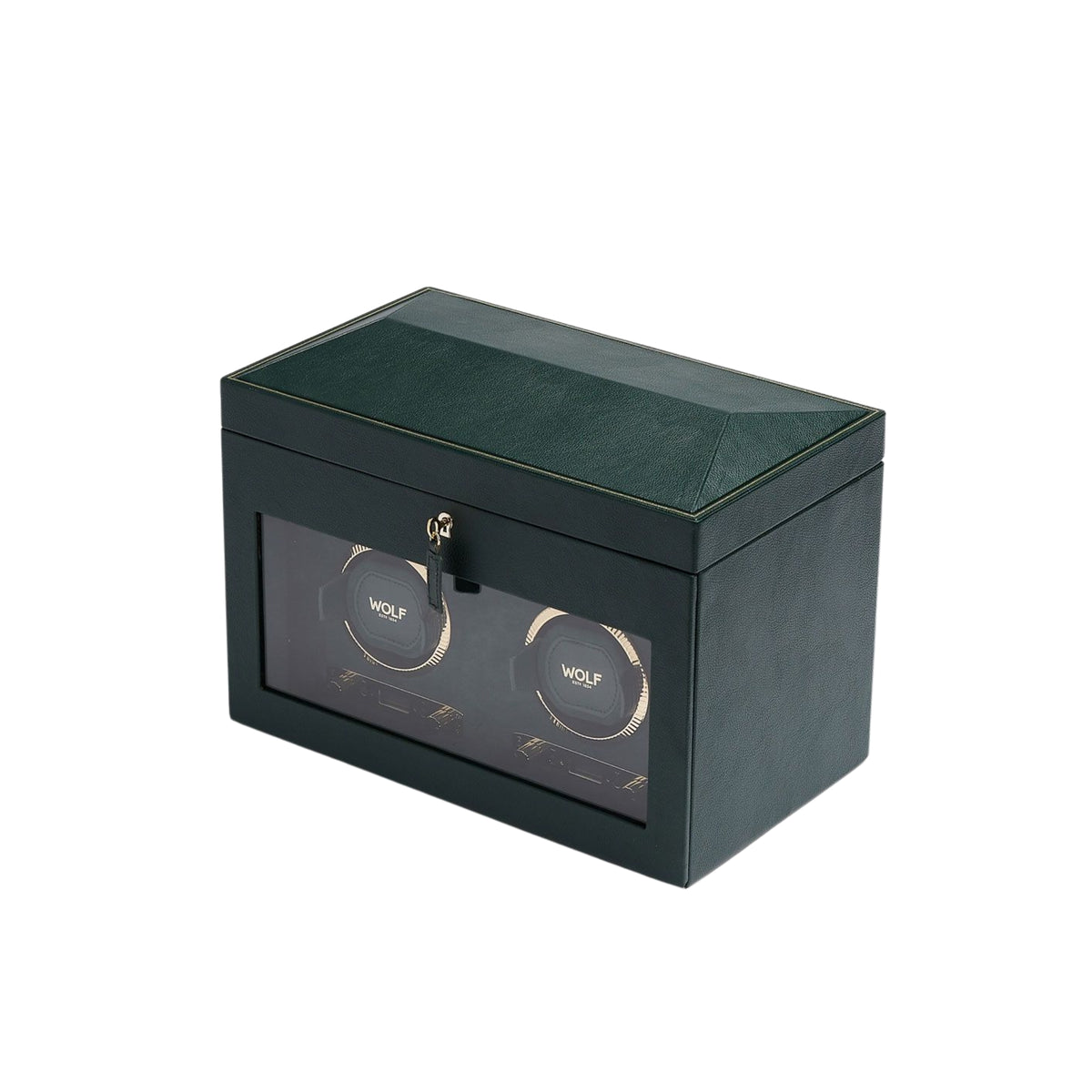 WOLF British Racing Green Double Watch Winder with Storage 792241