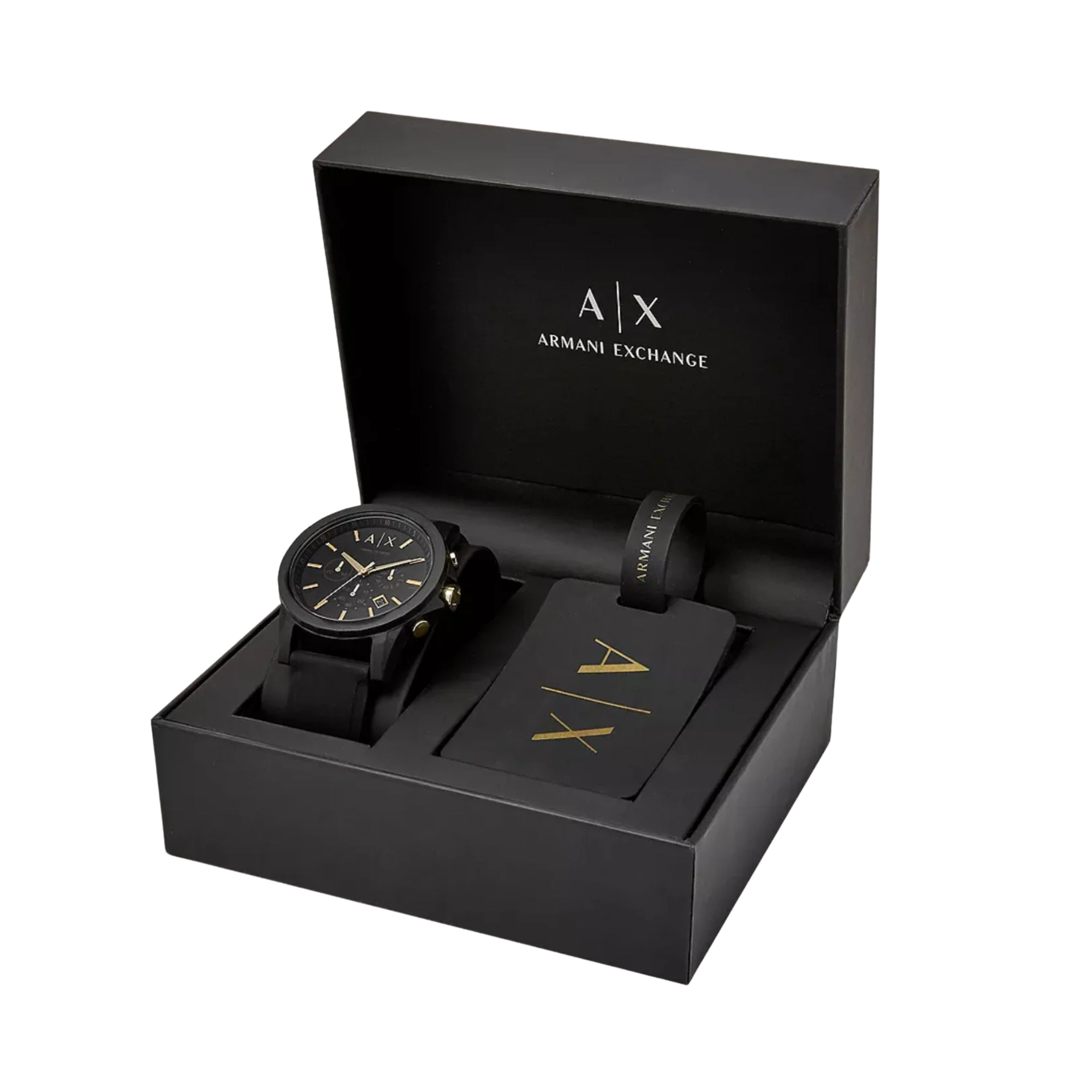 Armani Exchange Outerbanks 45mm Chronograph Black Dial Silicone Mens Quartz Watch AX7105