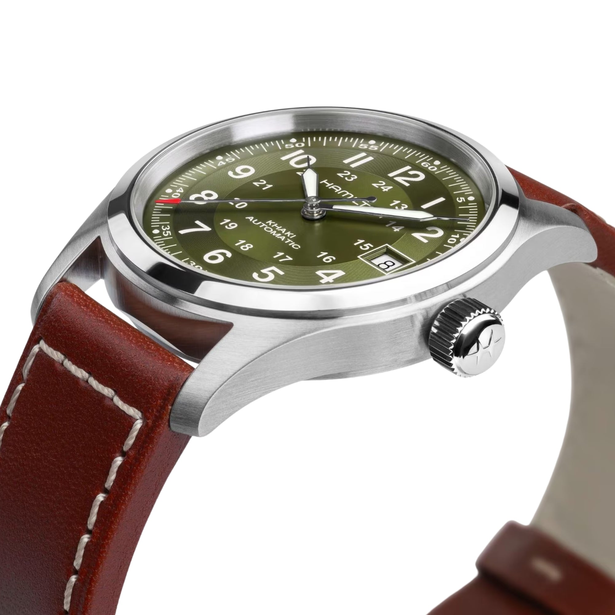 Hamilton Khaki Field H70455560 brown leather strap detail