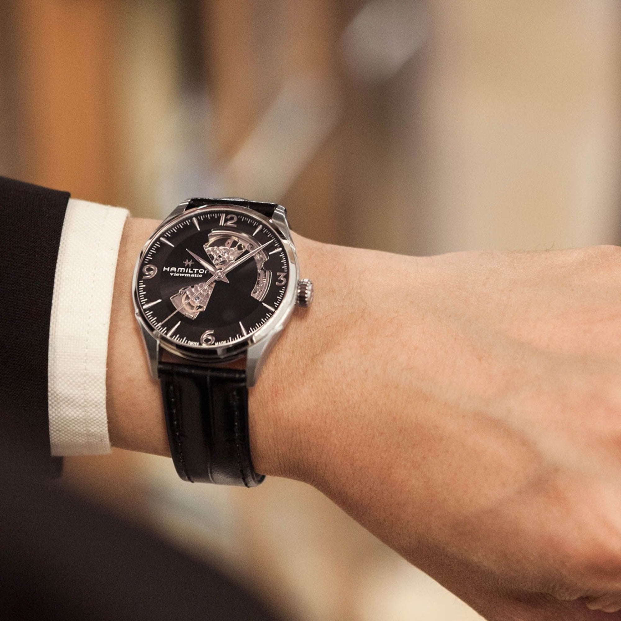 Hamilton Jazzmaster Viewmatic Open Heart Automatic Black Skeleton Dial Men's Watch H32705731 - WatchNation