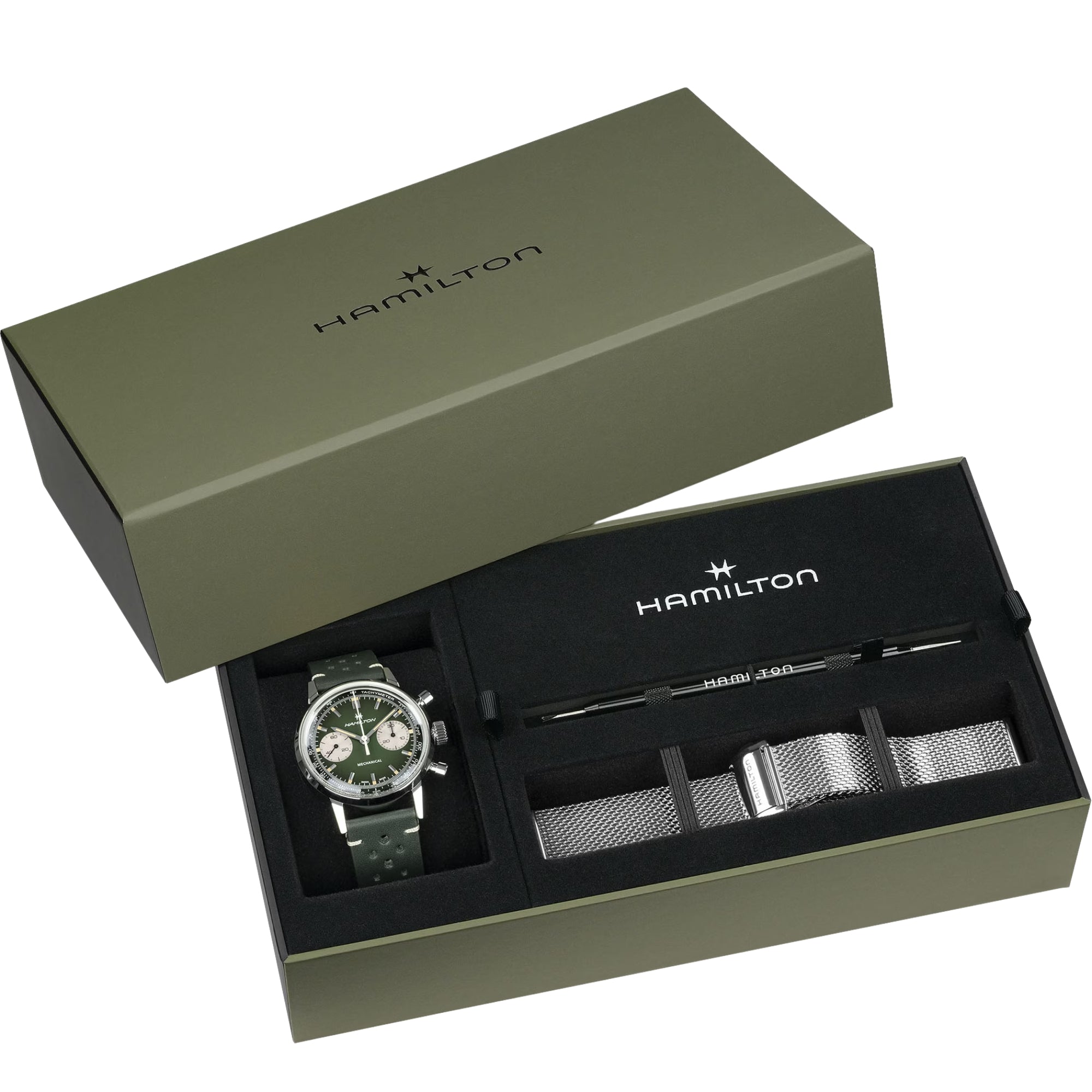 Hamilton American Classic 40mm Chronograph Green Dial Leather Mens Mechanical Watch H38429861