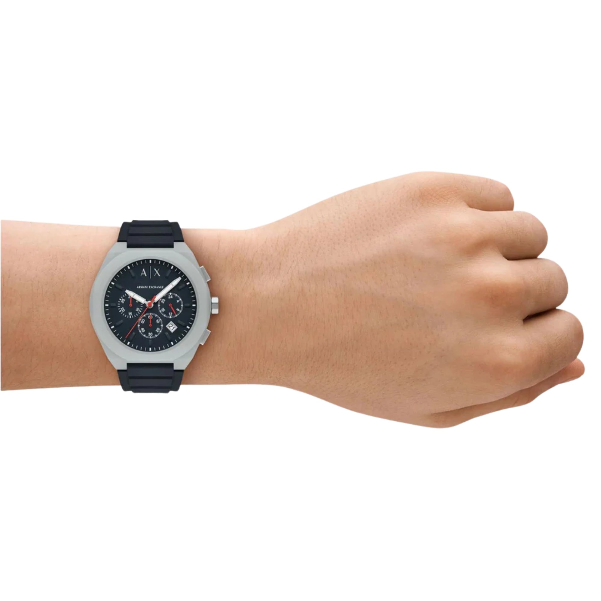 Armani Exchange Sync 44mm Chronograph Blue Dial Silicone Mens Quartz Watch AX4172