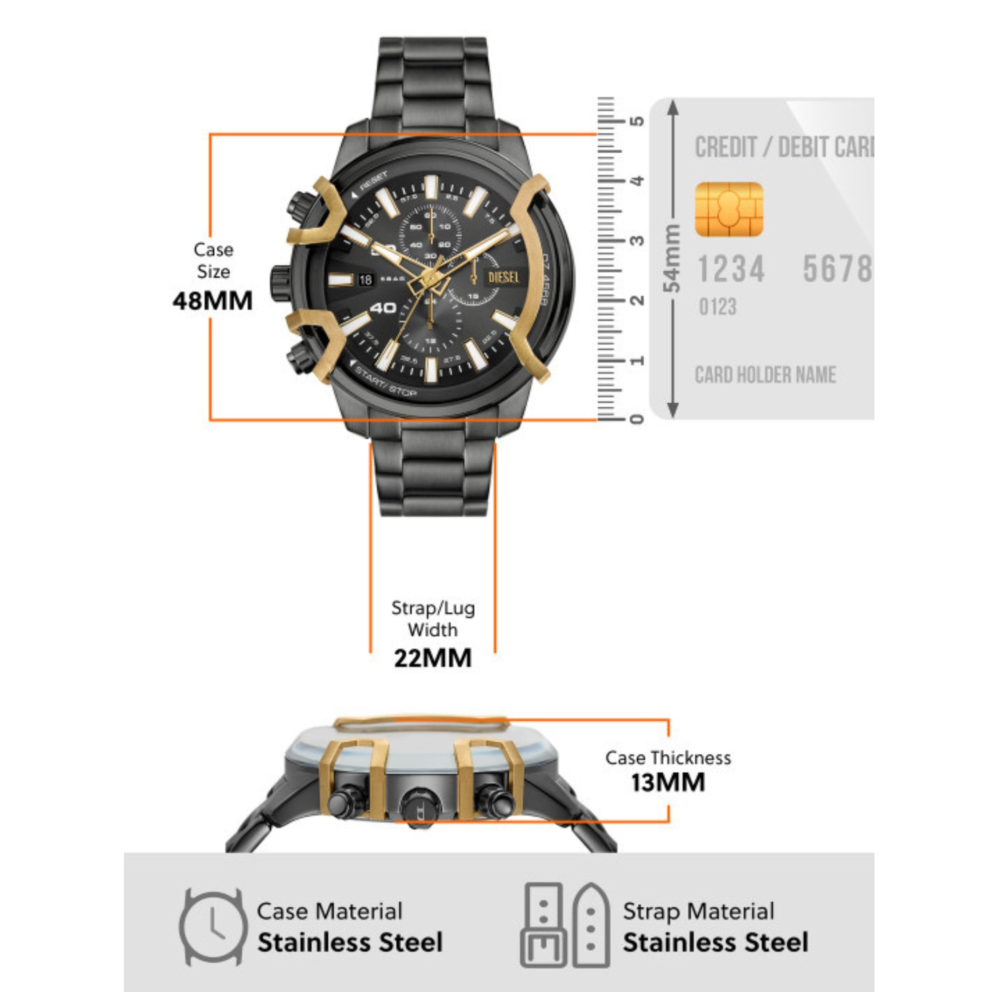 Diesel Griffed 48mm Chronograph Grey Dial Steel Mens Quartz Watch DZ46