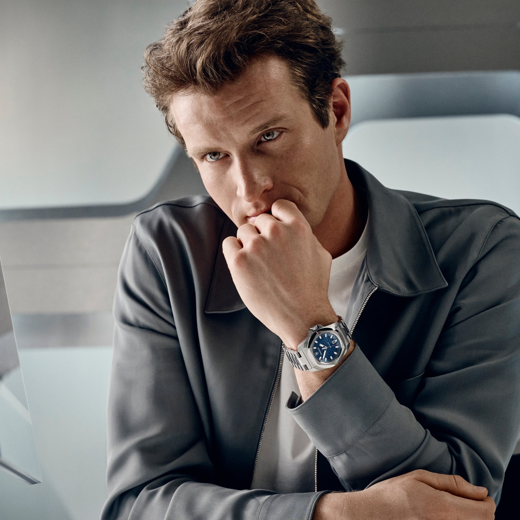 Victorinox I.N.O.X. blue dial automatic 242020 worn on wrist