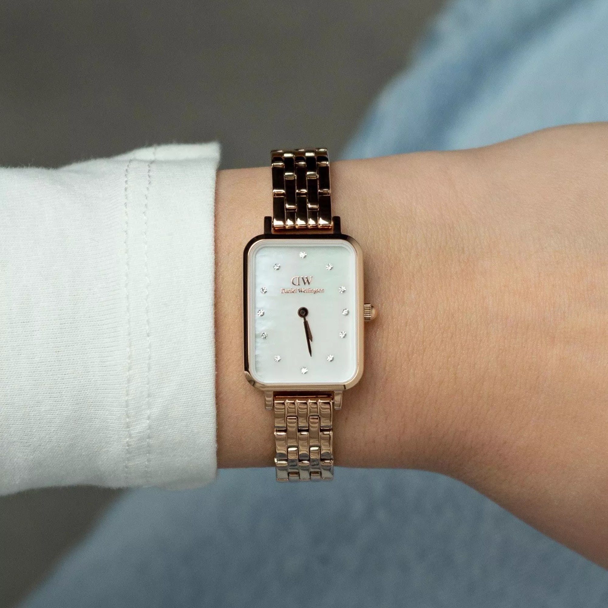 Daniel Wellington Quadro 26mm Mother Of Pearl Dial Steel Ladies Quartz Watch DW00100620