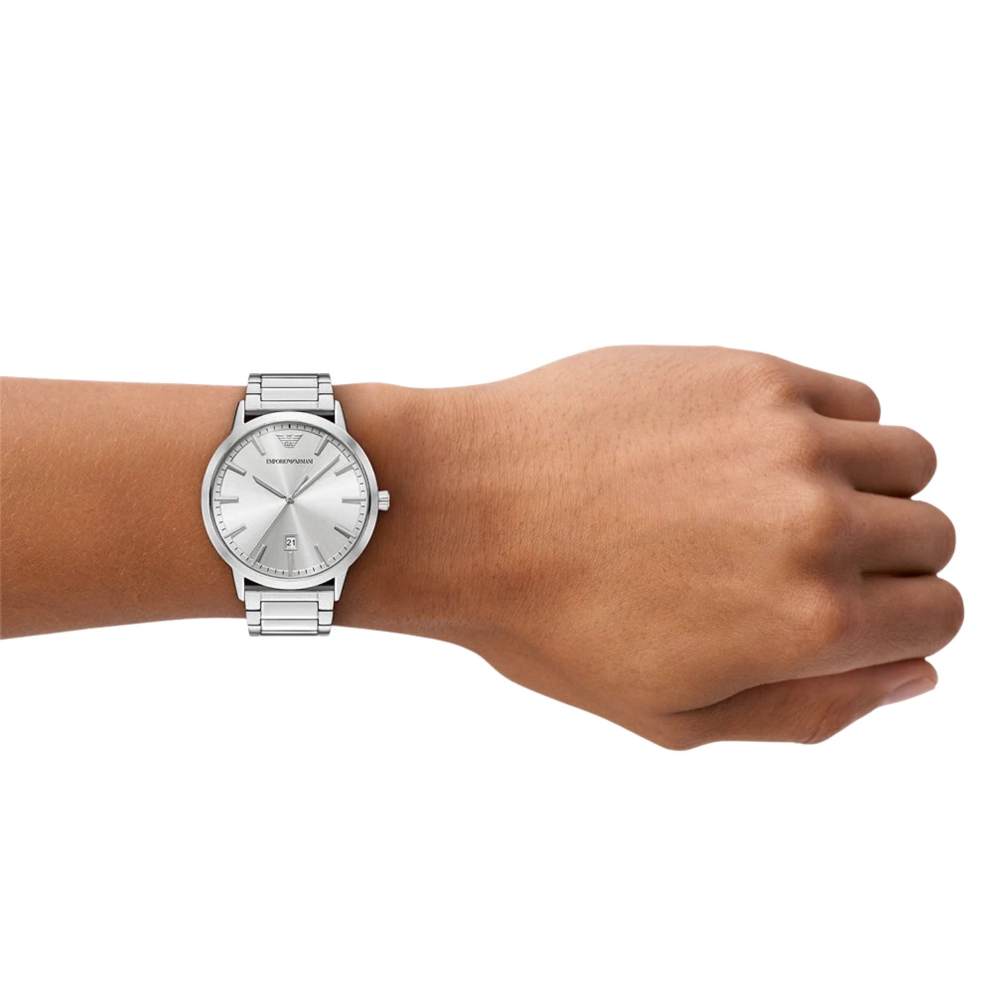 Emporio Armani Ruggero 43mm Silver Dial Steel Mens Quartz Watch AR11730
