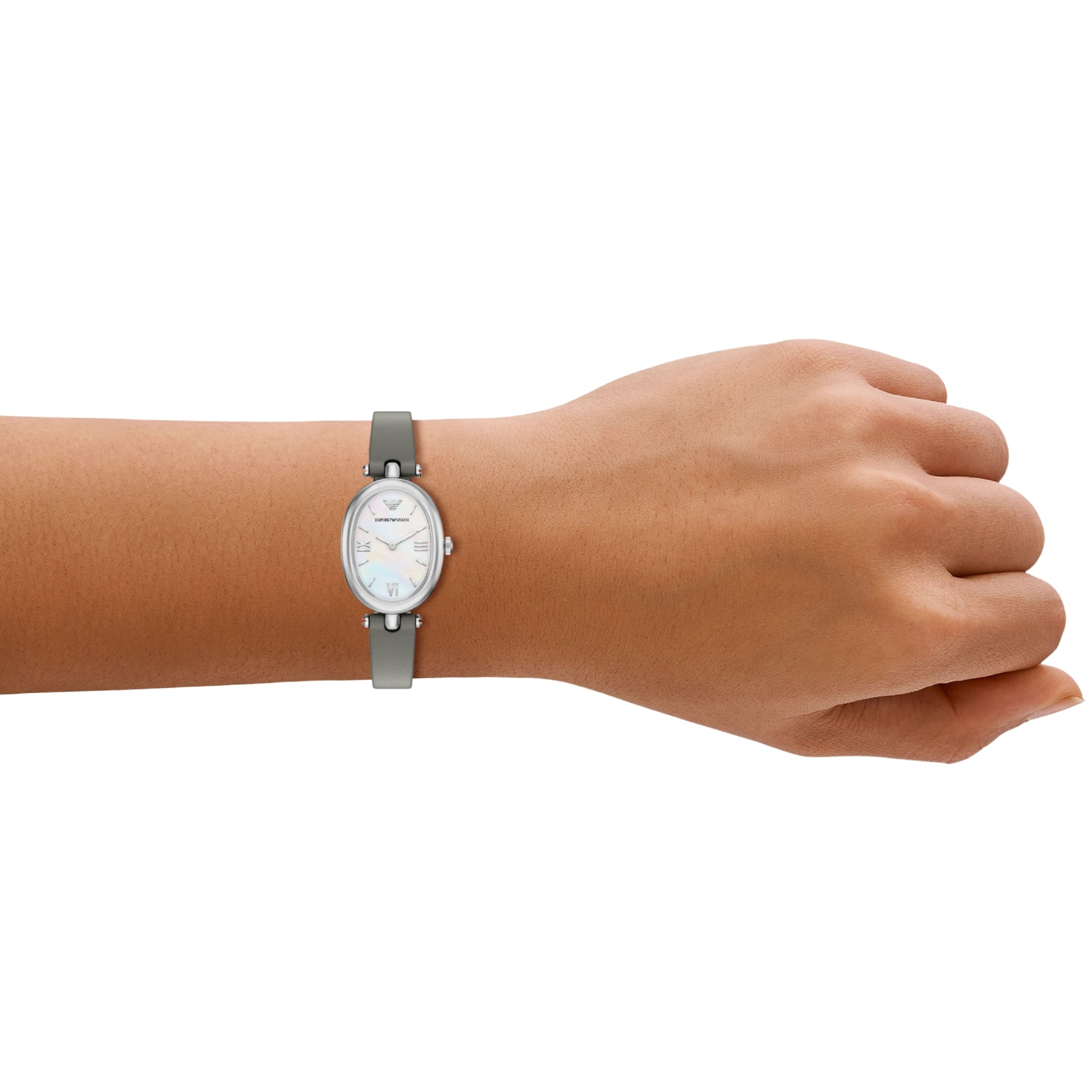 Emporio Armani Gianni T-Bar 22mm White Mother of Pearl Dial Leather Ladies Quartz Watch AR11779